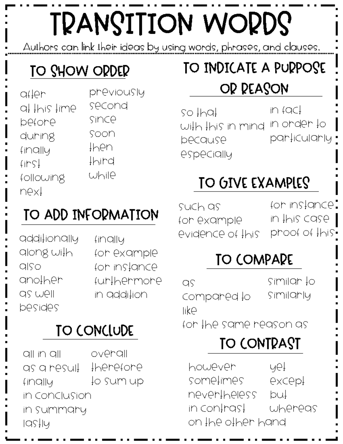 Transition Words Print Out Anchor Chart Writing-1 - Transition Words ...