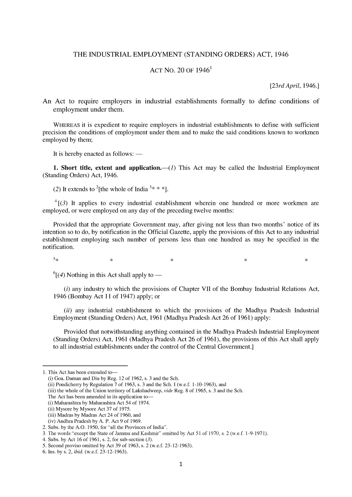 Industrial employment standing orders act 1946 THE INDUSTRIAL