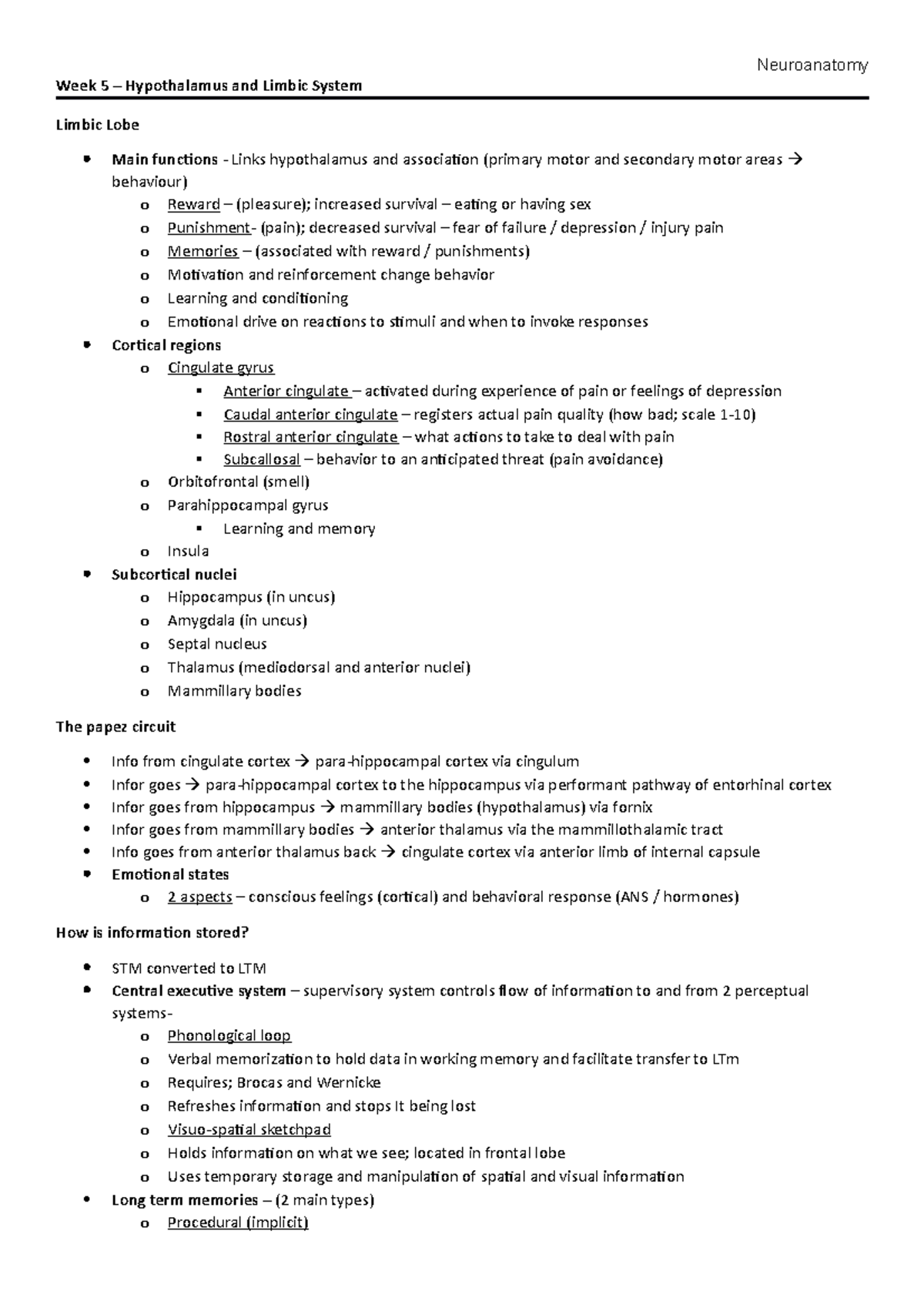 Week 5 - Hypothalamus and Limbic - Neuroanatomy Week 5 – Hypothalamus ...