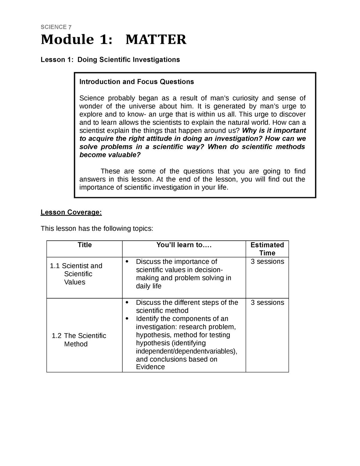 2016 SCIG7Q1   Science   SCIENCE 7 Module 1: MATTER Lesson 1: Doing