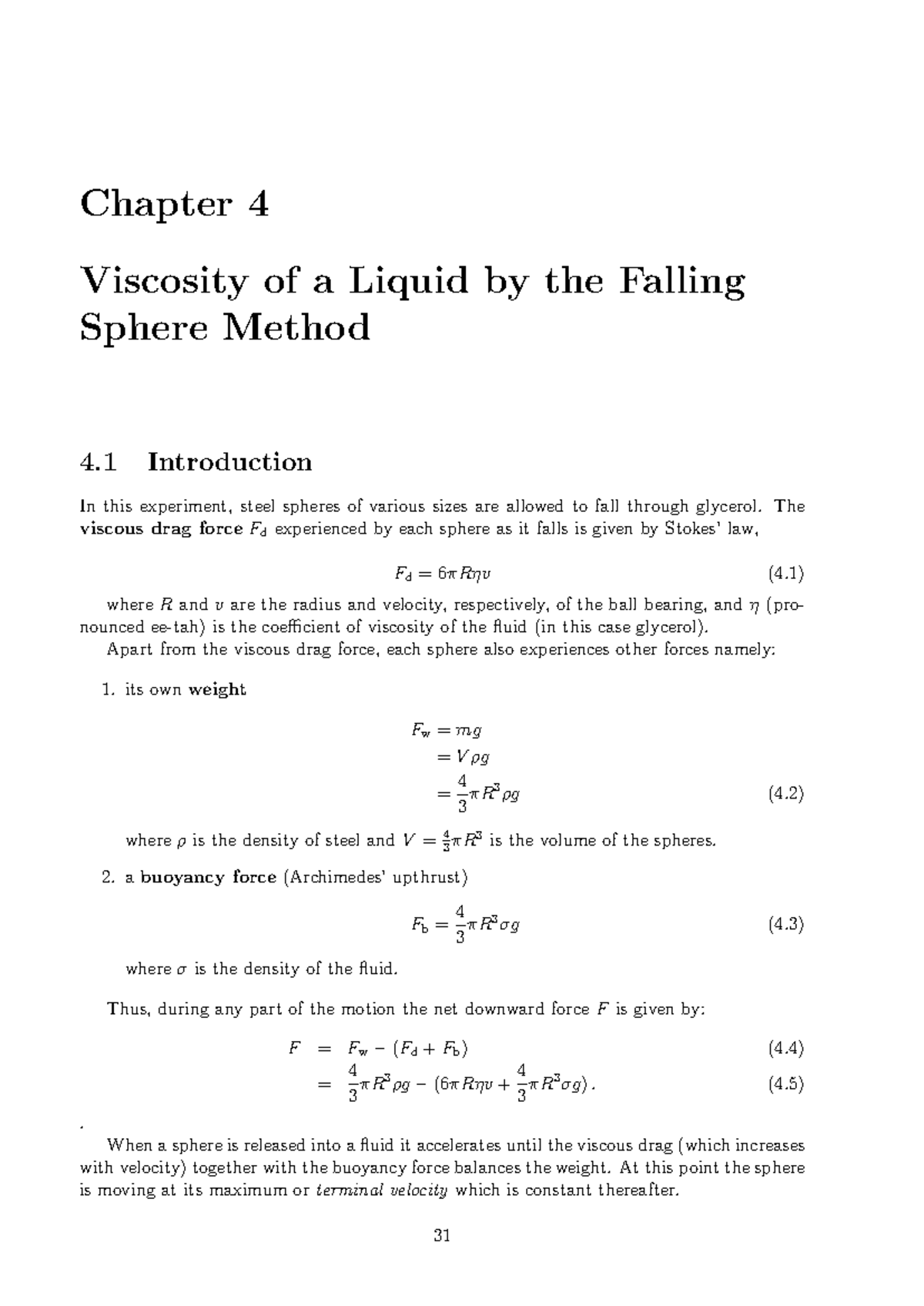 PHYS1001 Viscosity Of Liquid Manual Chapter 4 Viscosity of a Liquid