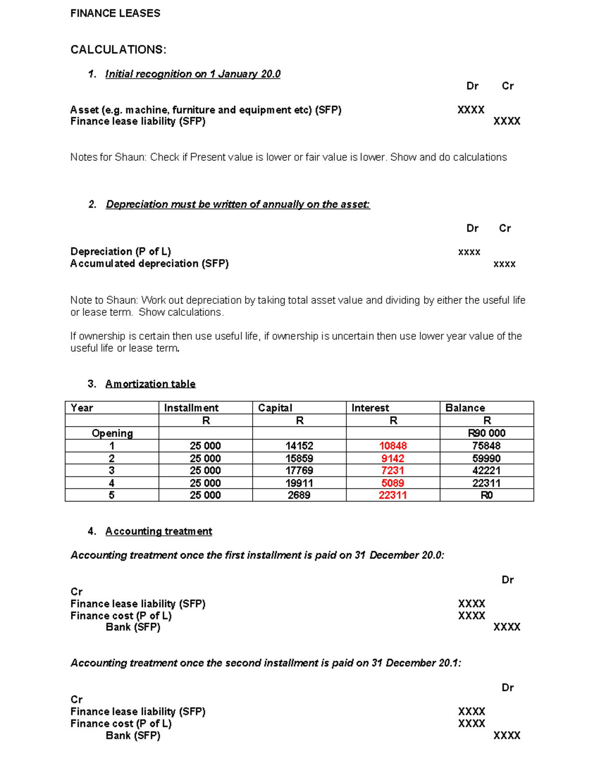 Finance Leases - FINANCE LEASES CALCULATIONS: 1. Initial recognition on ...