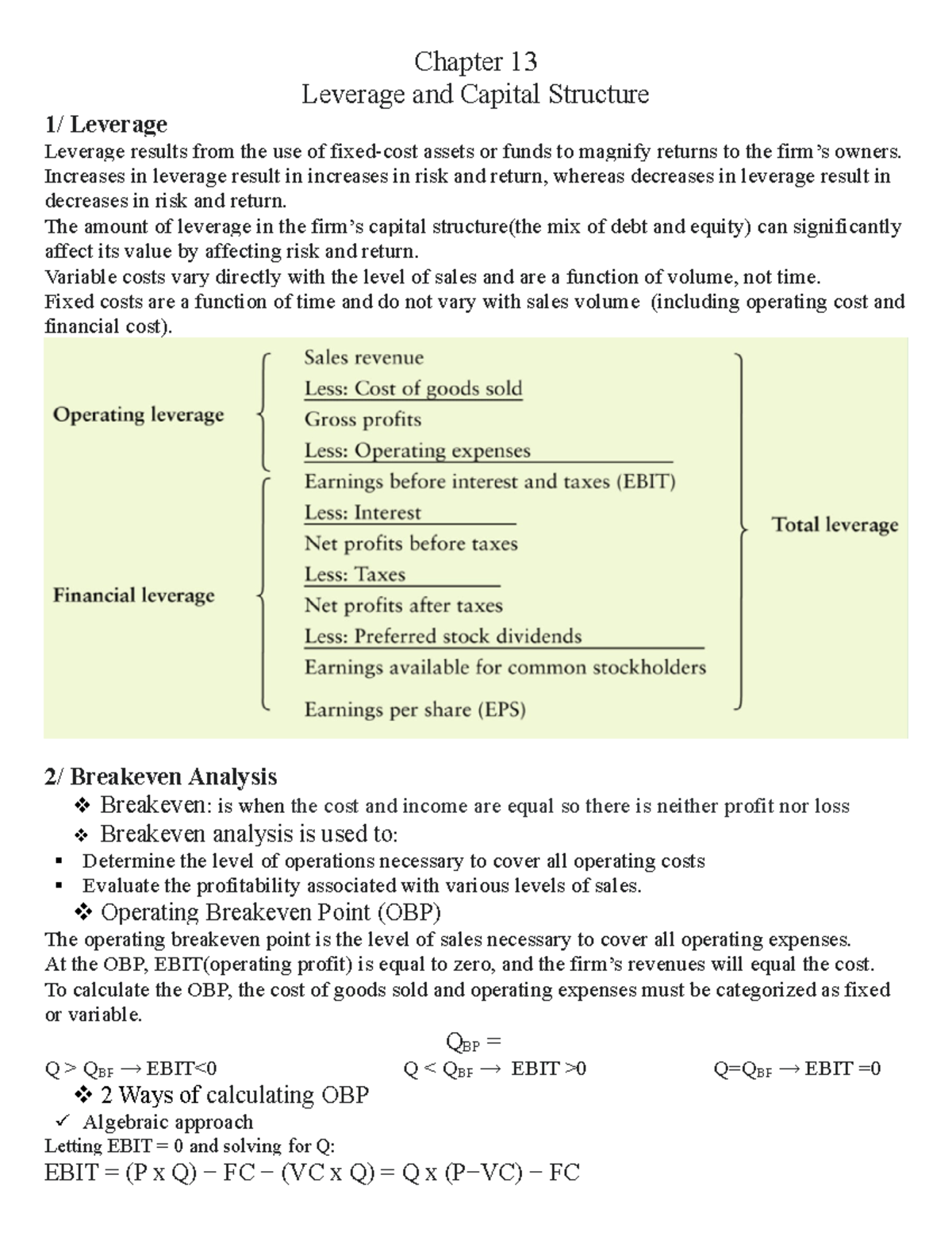 NOTE 13 - Leverage and Capital Structure - Chapter 13 Leverage and ...
