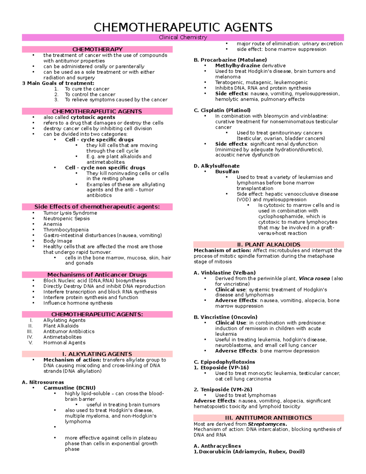 Clinical Chemistry - Toxicology - CHEMOTHERAPEUTIC AGENTS Clinical ...