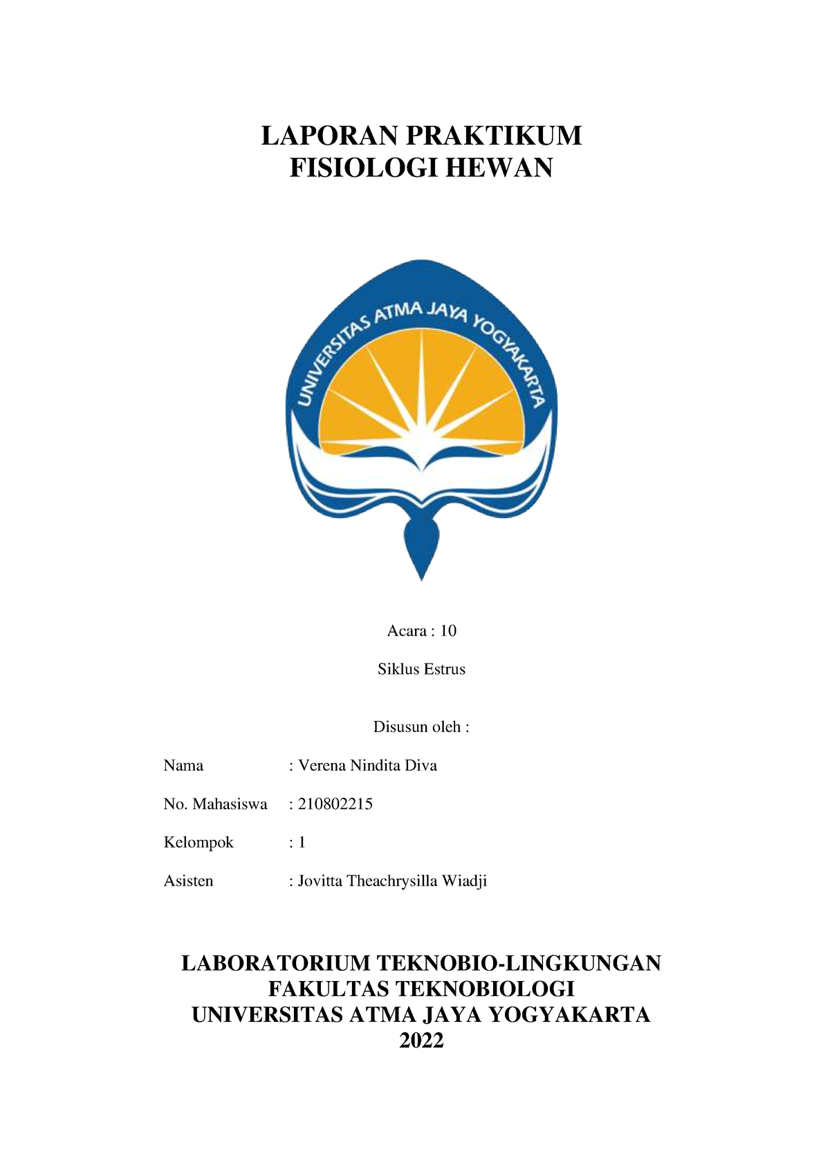 Praktikum Fiswan - LAPORAN PRAKTIKUM FISIOLOGI HEWAN Acara : 10 Siklus ...