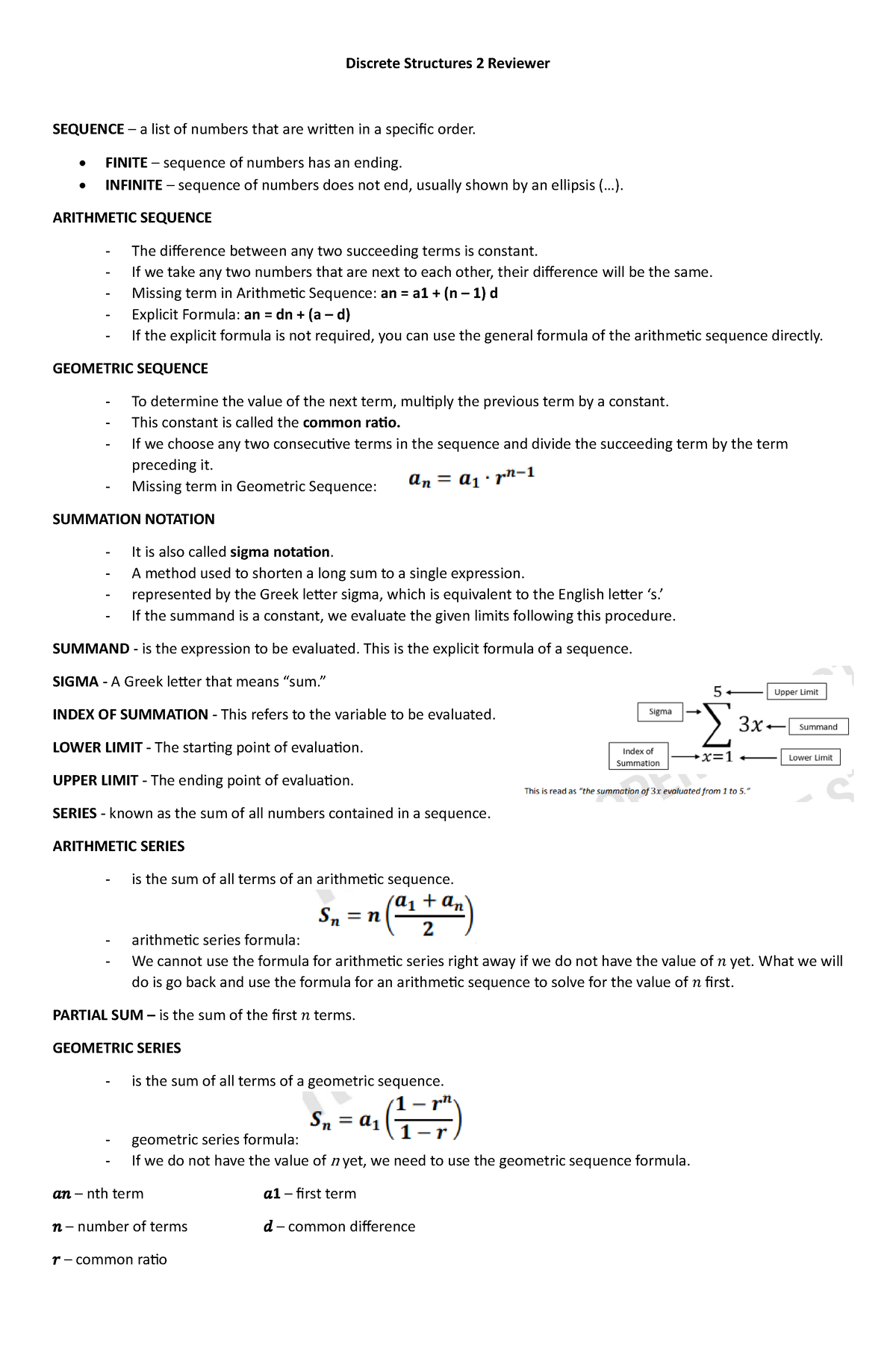 Discrete Structures Reviewer - Discrete Structures 2 Reviewer SEQUENCE ...