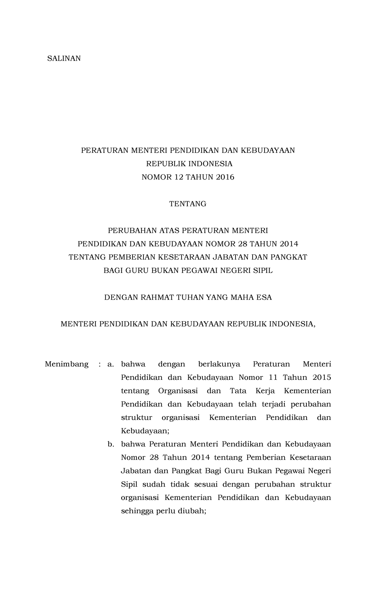 Permendikbud 12 16 - Ok Yayaayay - SALINAN MENTERI PENDIDIKAN DAN ...