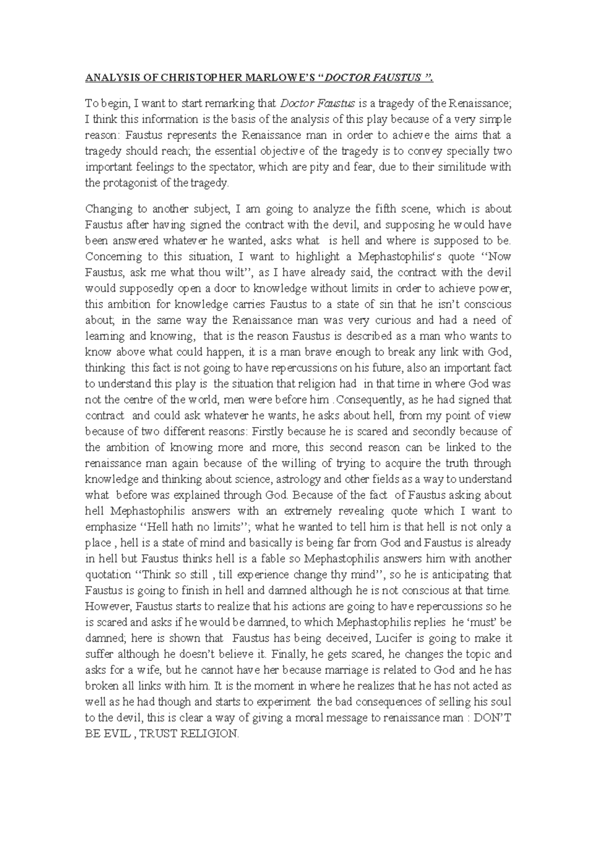 Doctor Faustus ANALYSIS OF CHRISTOPHER MARLOWE’S ‘‘DOCTOR FAUSTUS