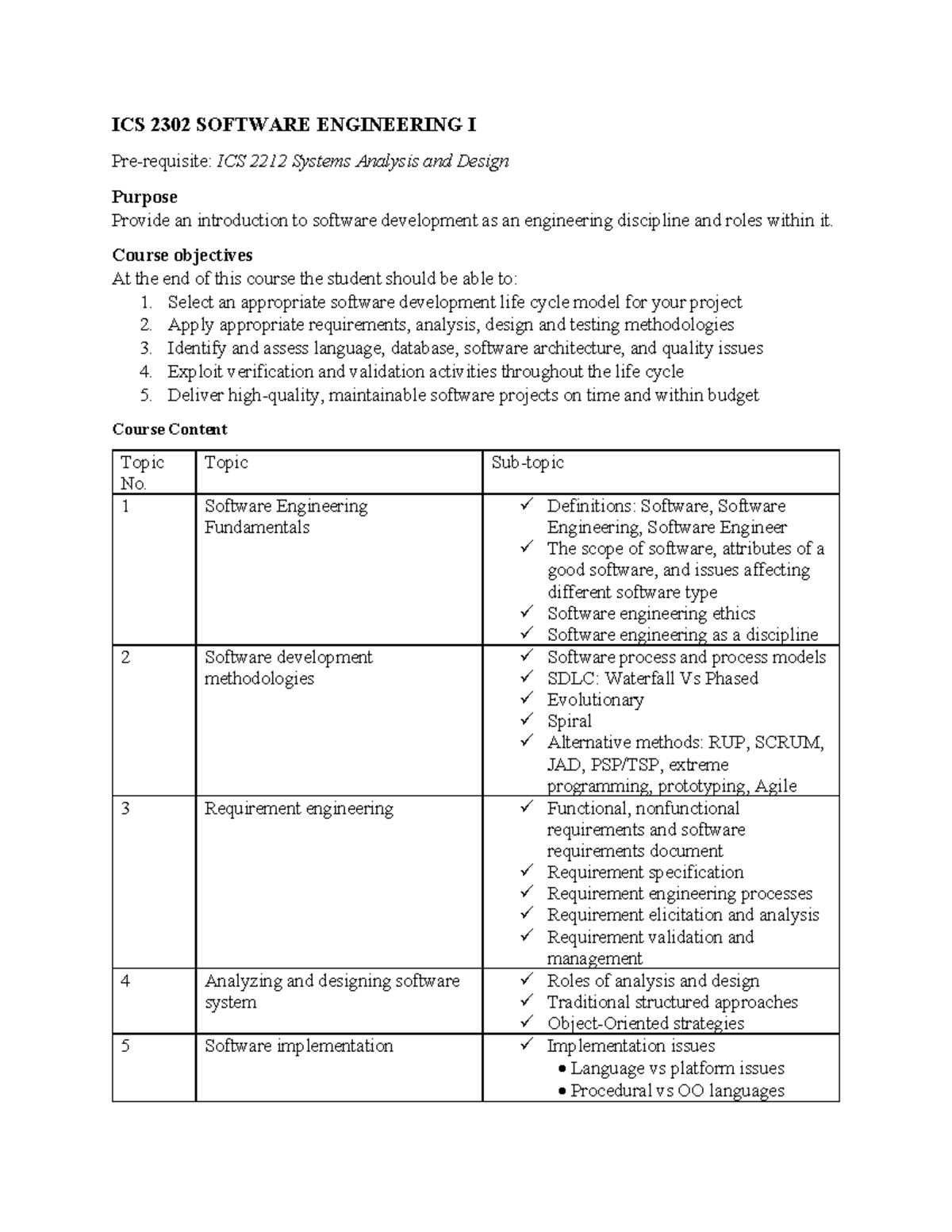 4 5913234041678597447 - ICS 2302 SOFTWARE ENGINEERING I Pre-requisite ...
