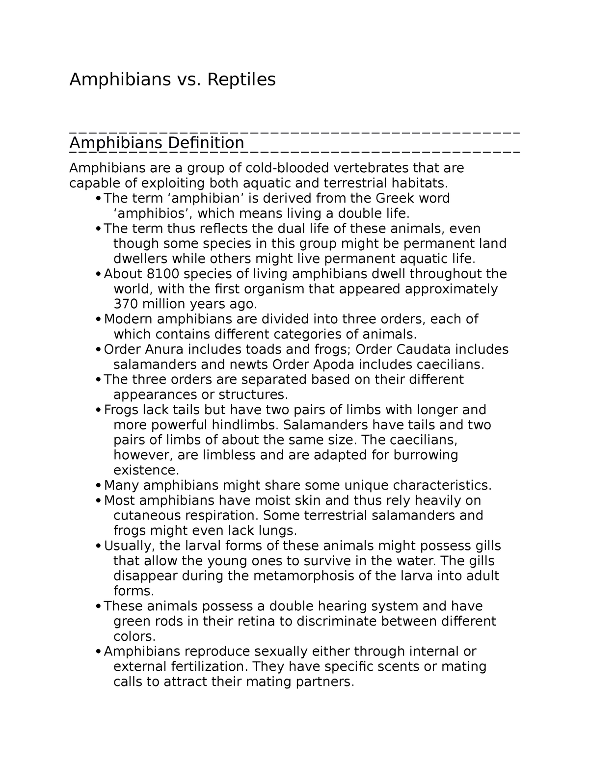 Amphibians vs. Reptiles - Amphibians vs. Reptiles Amphibians Definition