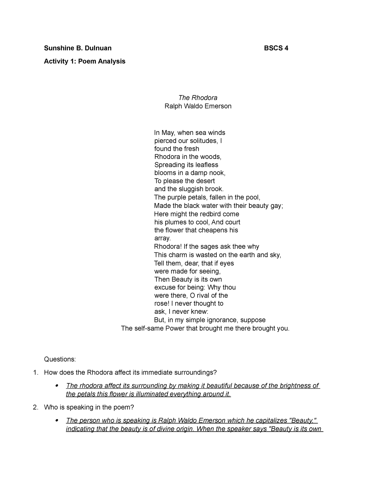 Poem Analysis And Essayasfdasfdcas - Sunshine B. Dulnuan BSCS 4 ...