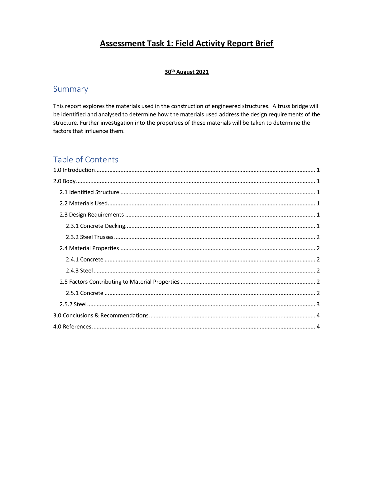 Assessment Task 1 - Field Activity Report - A truss bridge will be