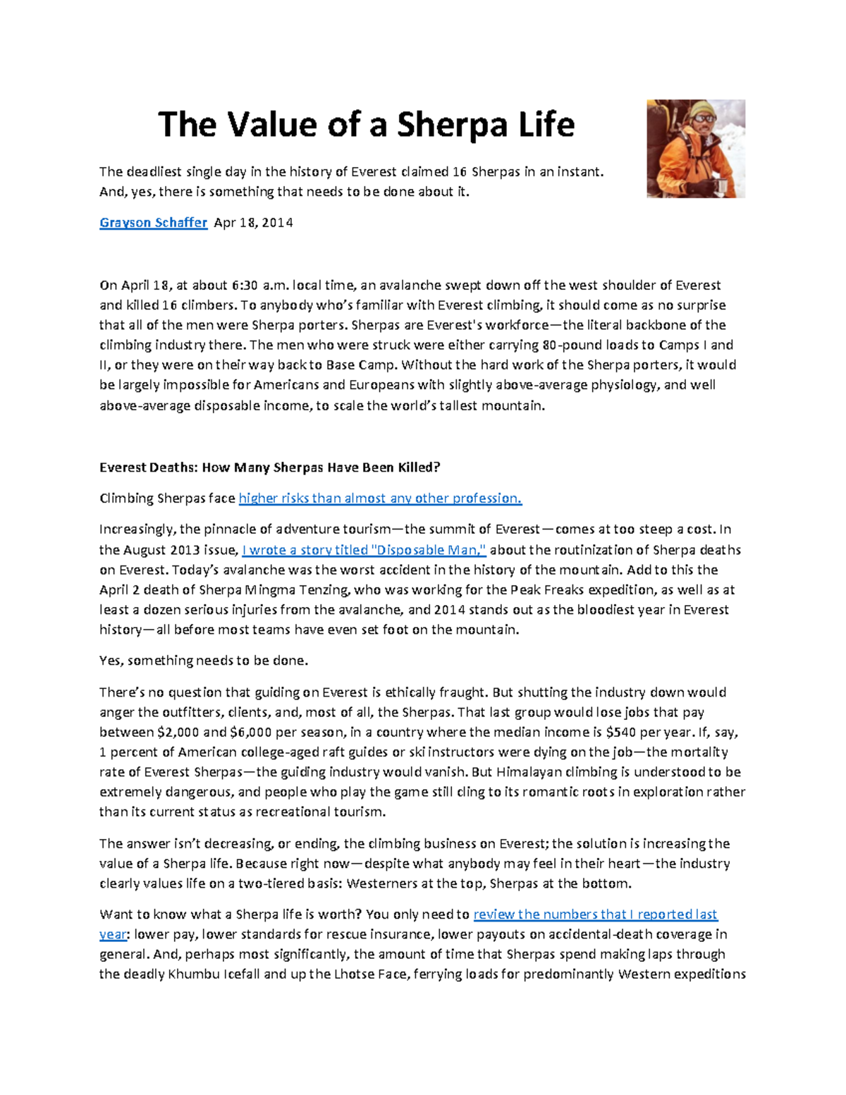 the value of a sherpa life essay