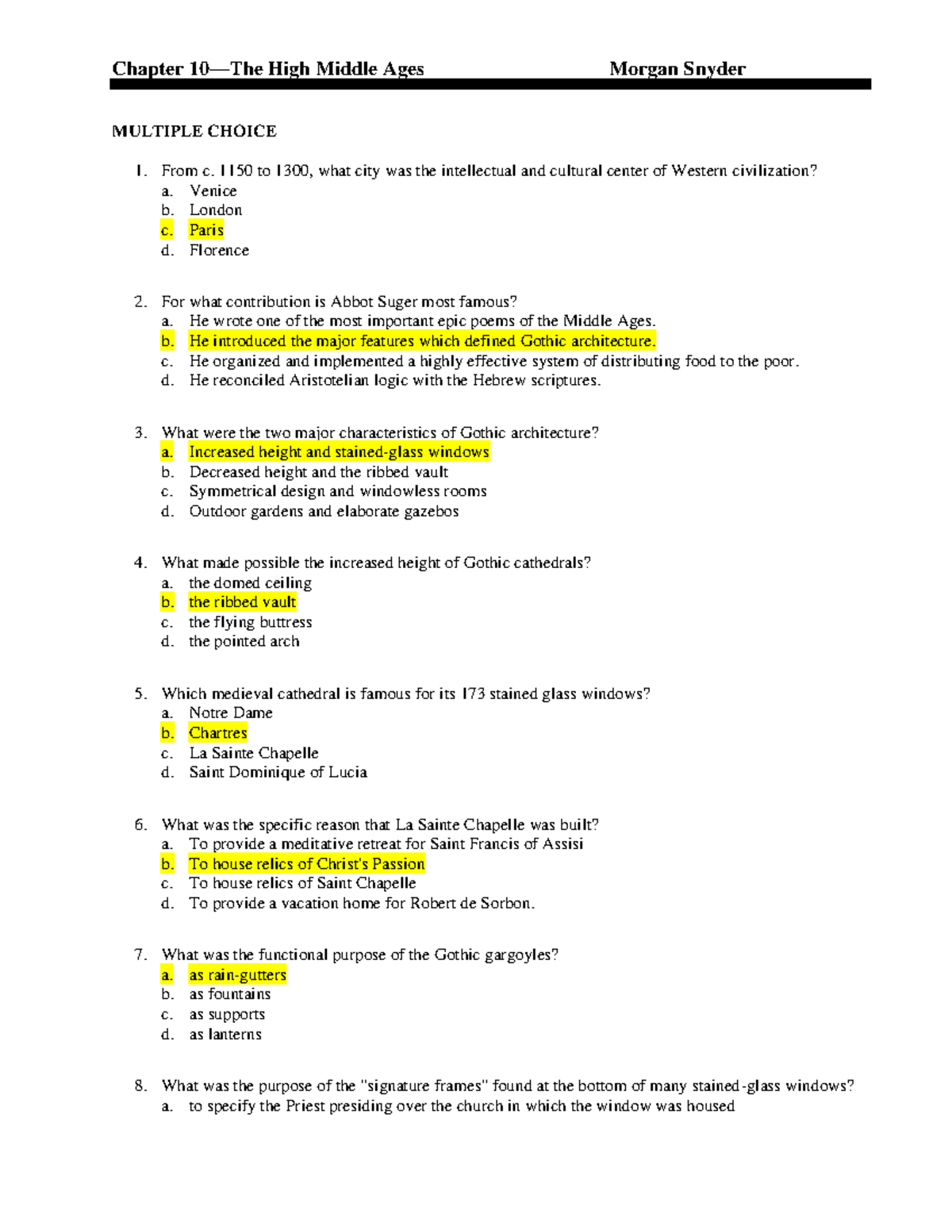 Ch High Middle Age Quiz-2 - Chapter 10—The High Middle Ages Morgan ...