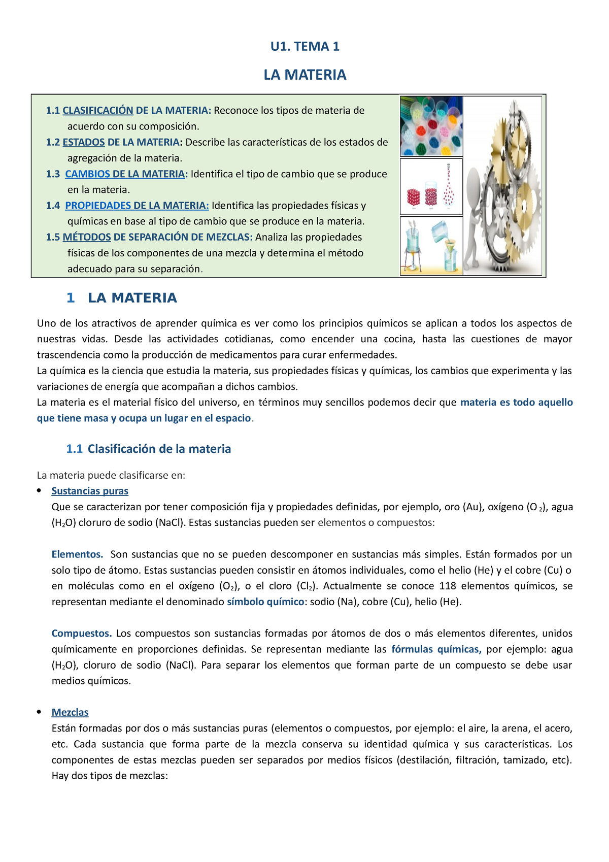 Materia - ................. - U1. TEMA 1 LA MATERIA 1 CLASIFICACIÓN DE ...