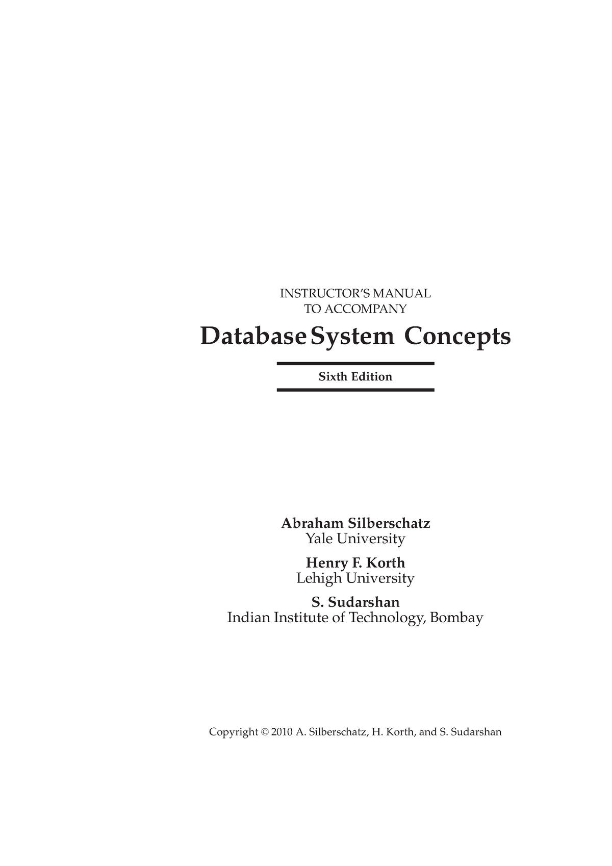 Database System Concepts 6th Edition Silberschatz Solutions Manual ...