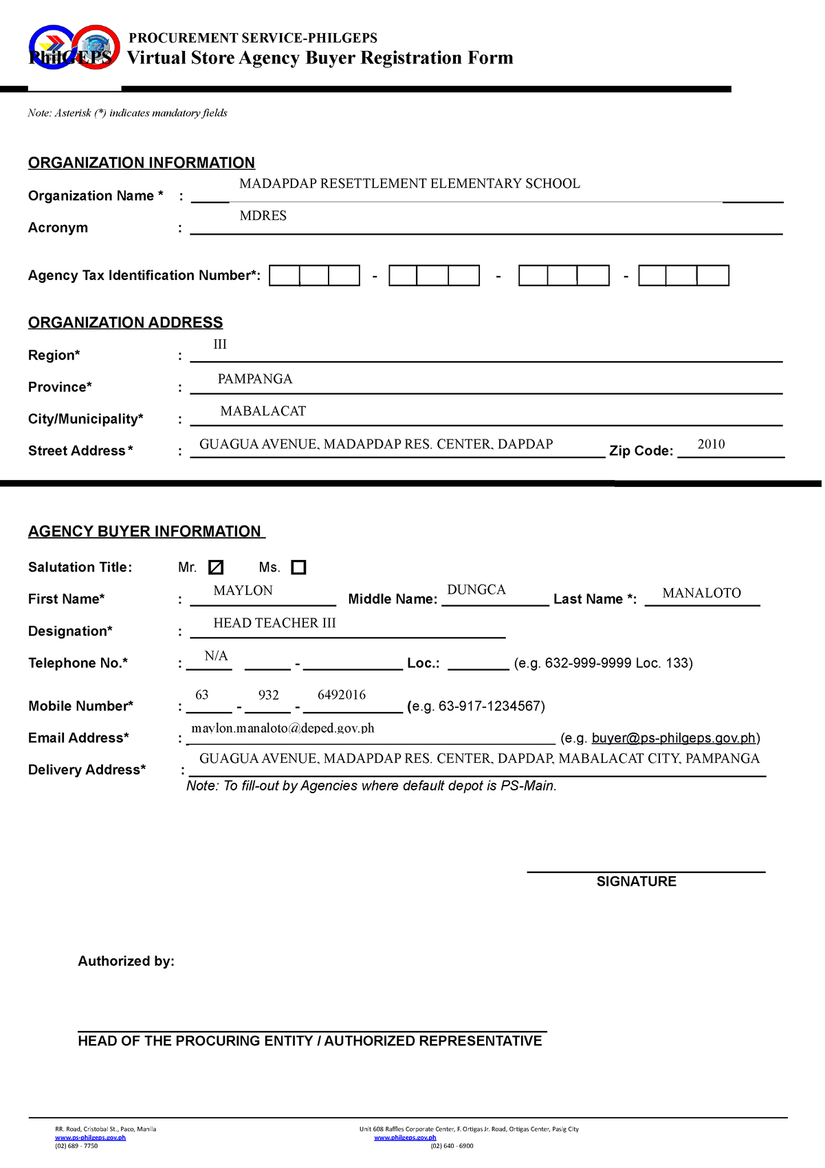 VS Agency Buyer Registration Form 2 - PROCUREMENT SERVICE-PHILGEPS ...