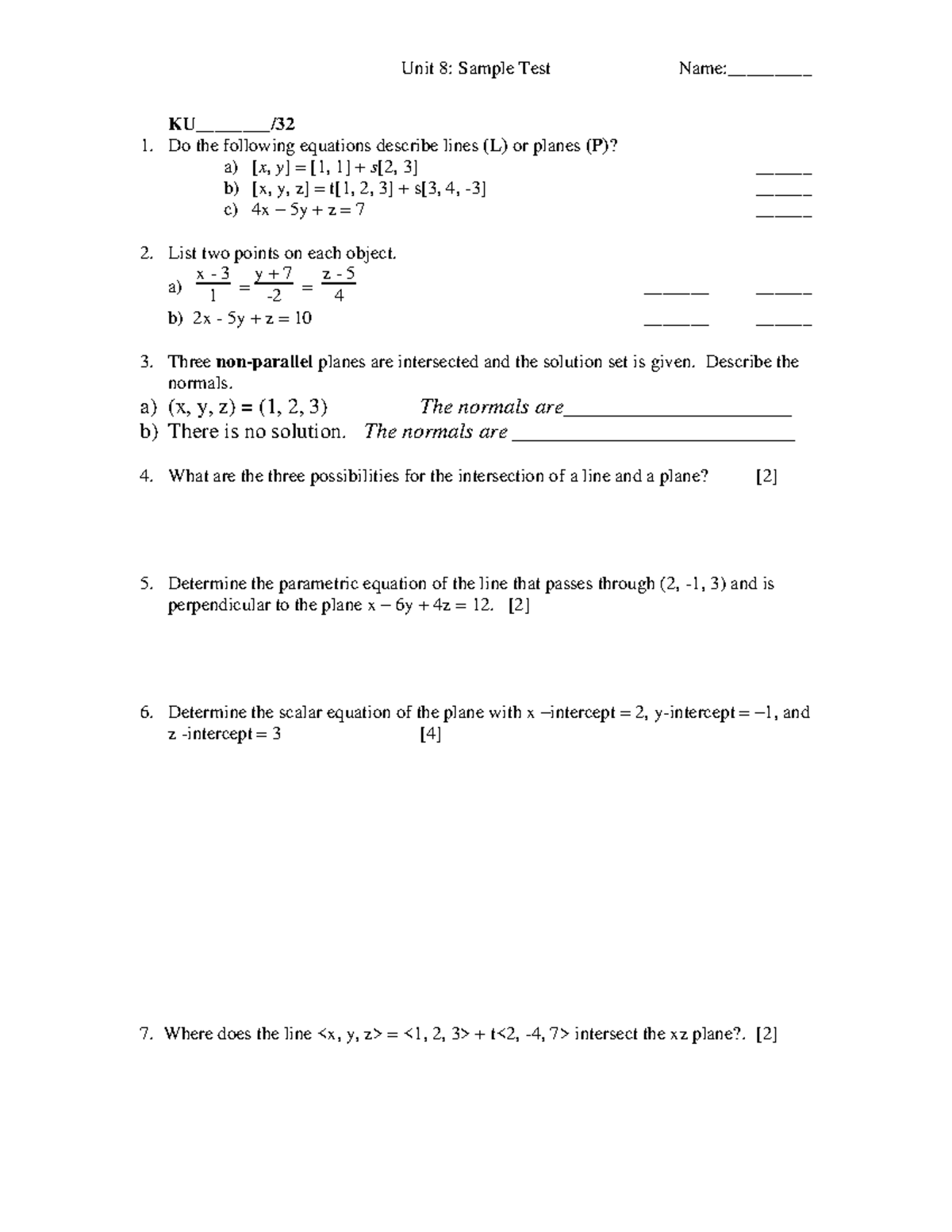 Unit 08, Practice Test - KU________/ Do the following equations ...