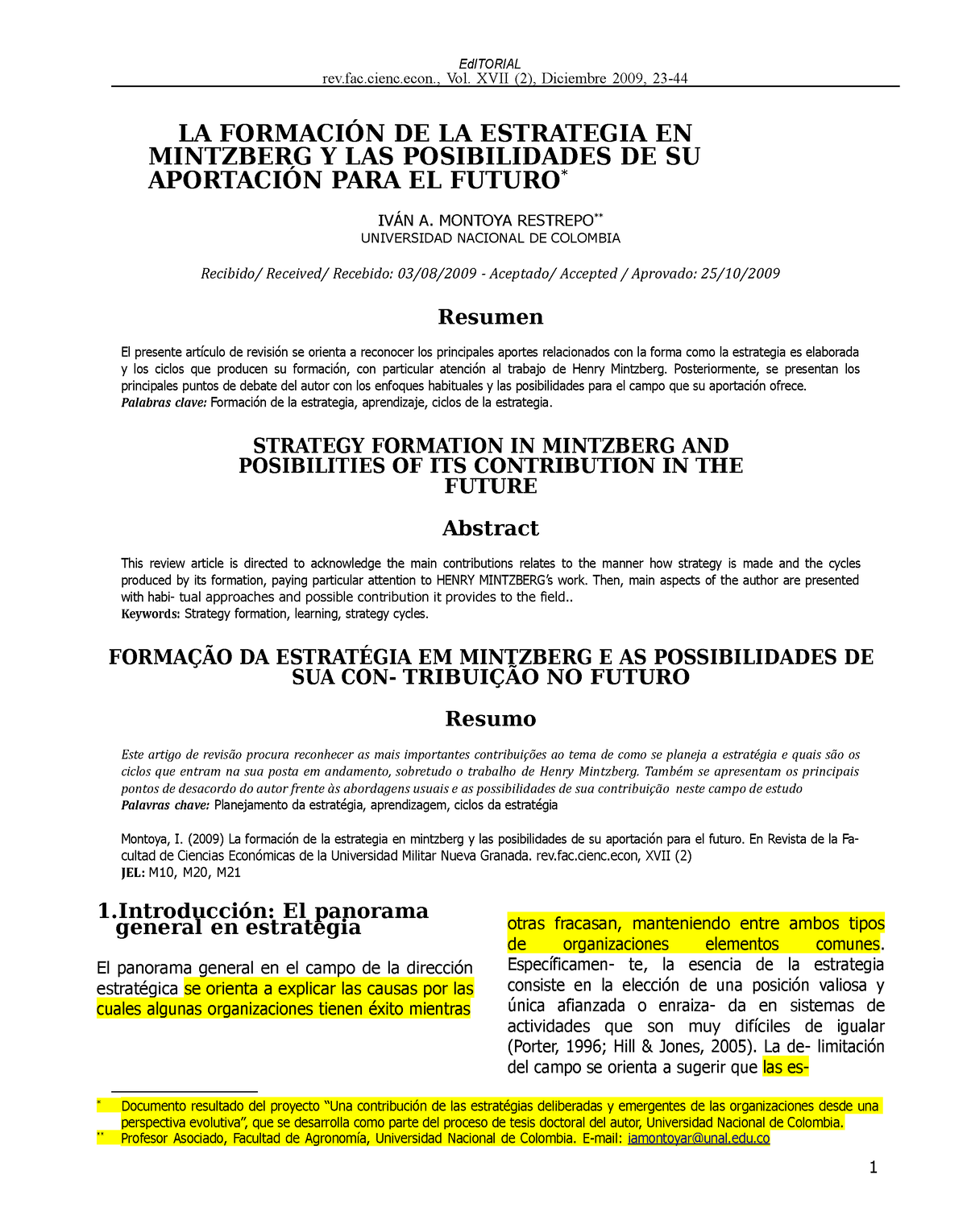 LA Formación DE LA Estrategia EN Mintzberg - 1 Rev.fac.cienc., Vol ...