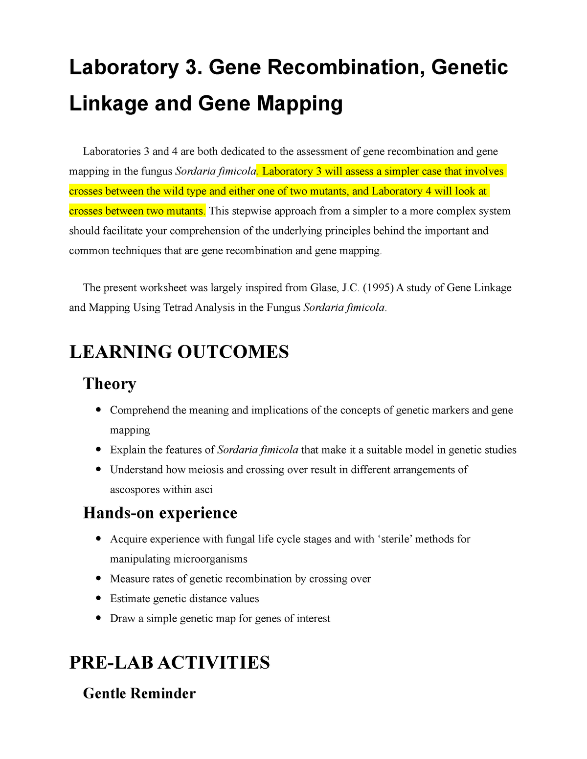 Lab 3 - LABORATORY PRACTICE - Laboratory 3. Gene Recombination