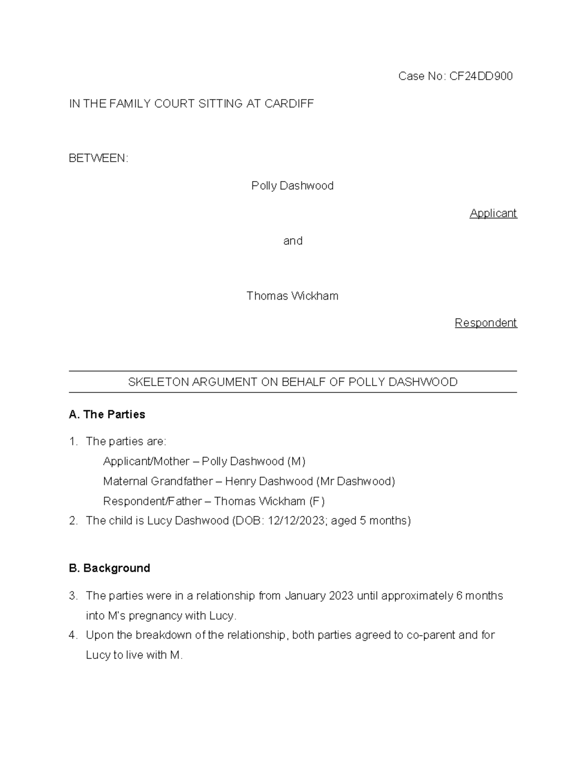 Application for Specific Issue Order Skeleton - Case No: CF24DD IN THE ...