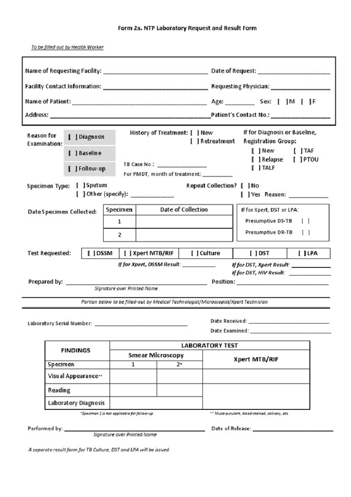 Form 2a NTP - for DOH - Form 2a. NTP Laboratory Request and Result Form ...