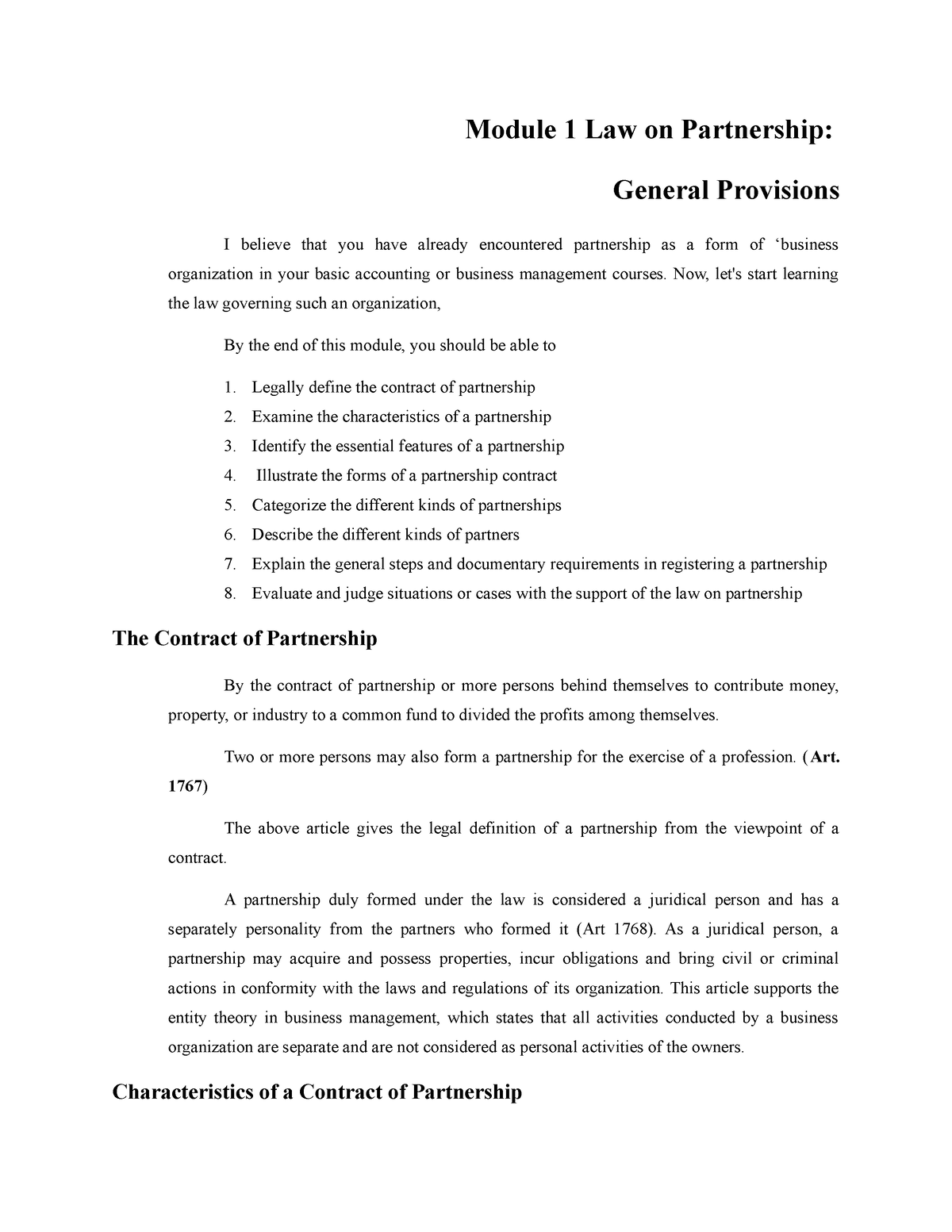 Module 1 Law On Partnership - Module 1 Law On Partnership: General ...