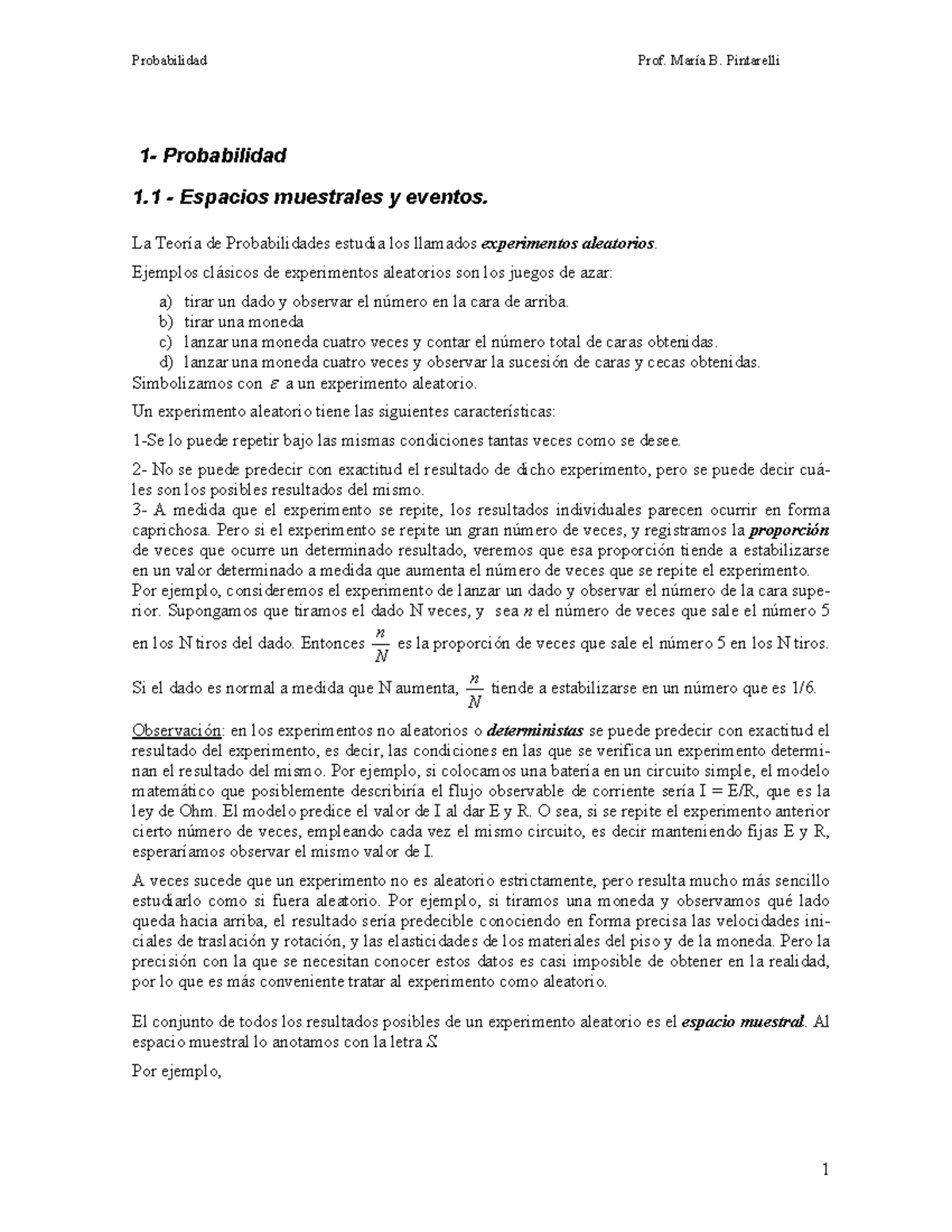 1- Probabilidades - Probabilidad Prof. María B. Pintarelli 1 ...