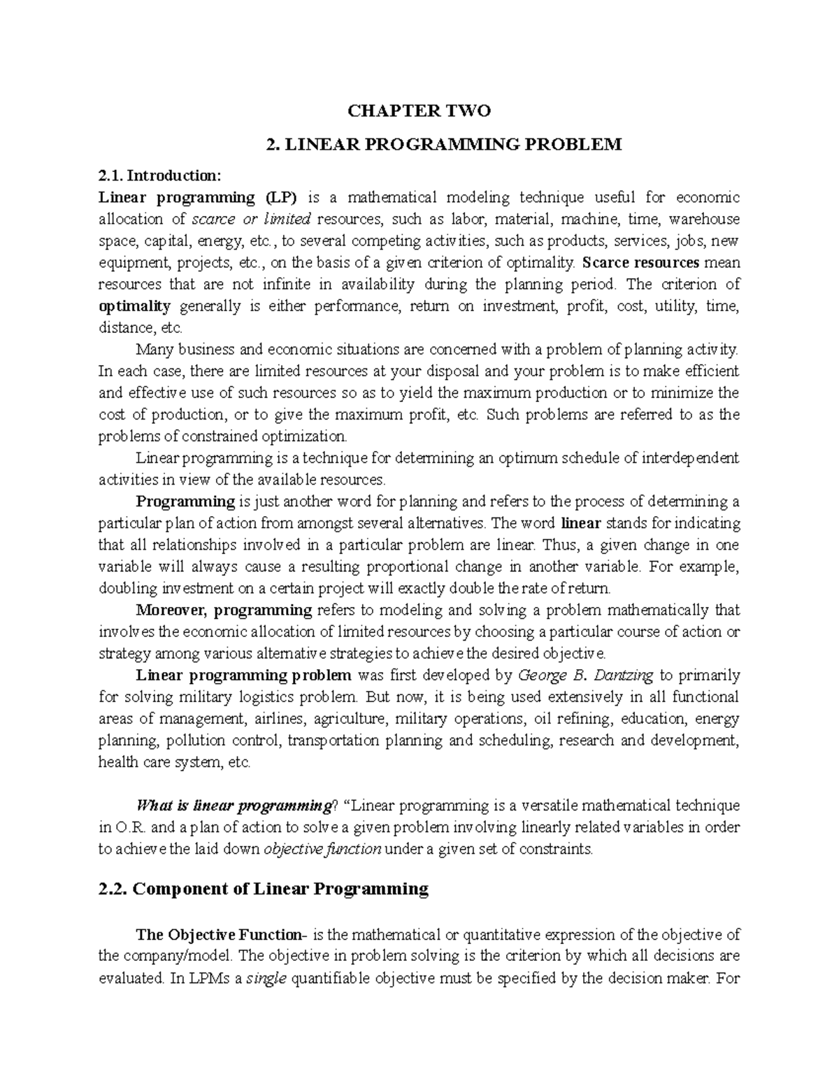 Chapter 2-I - cost - CHAPTER TWO 2. LINEAR PROGRAMMING PROBLEM ...