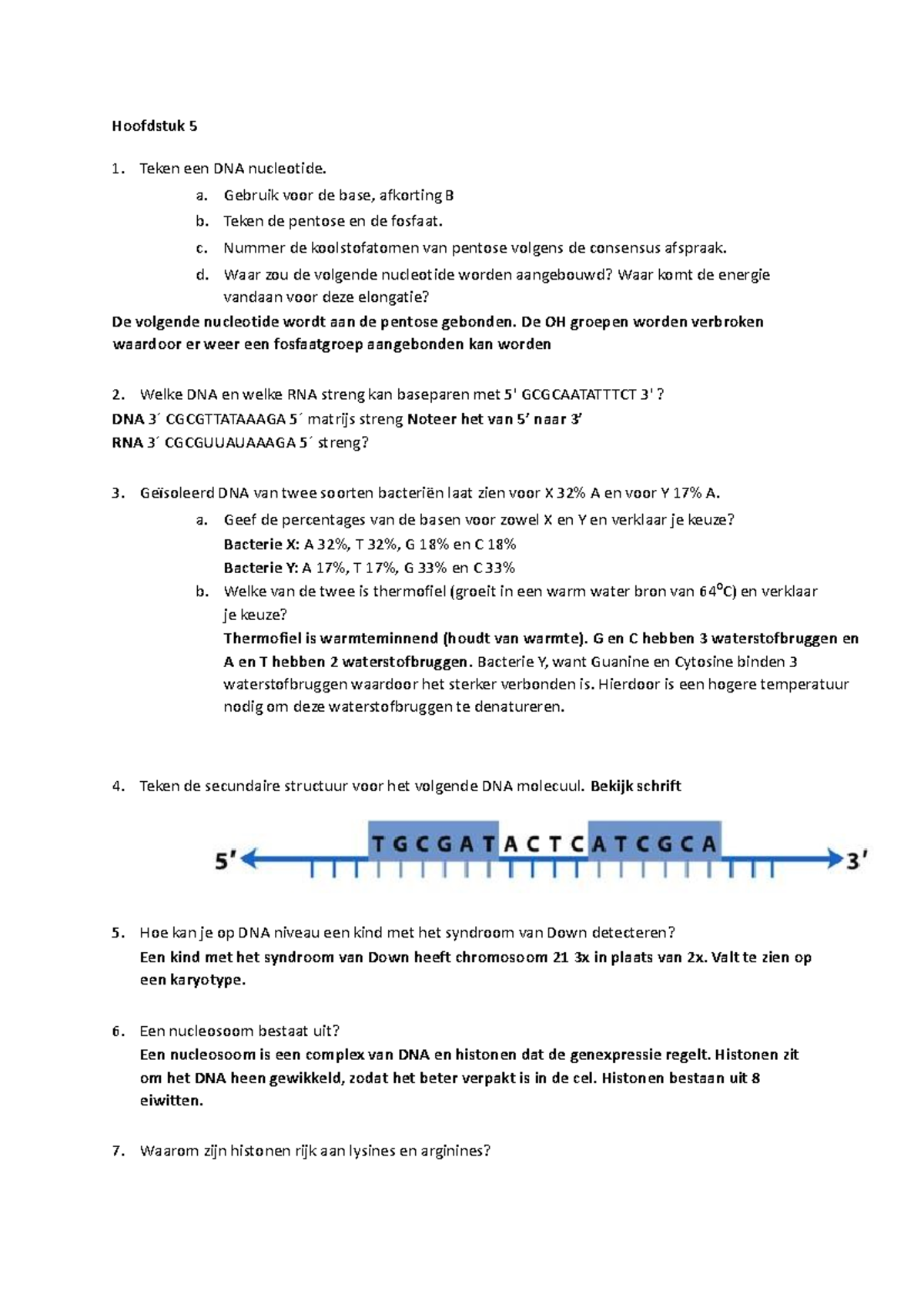 Werkcollege Hoofdstuk 5 - Hoofdstuk 5 Teken Een DNA Nucleotide. A ...