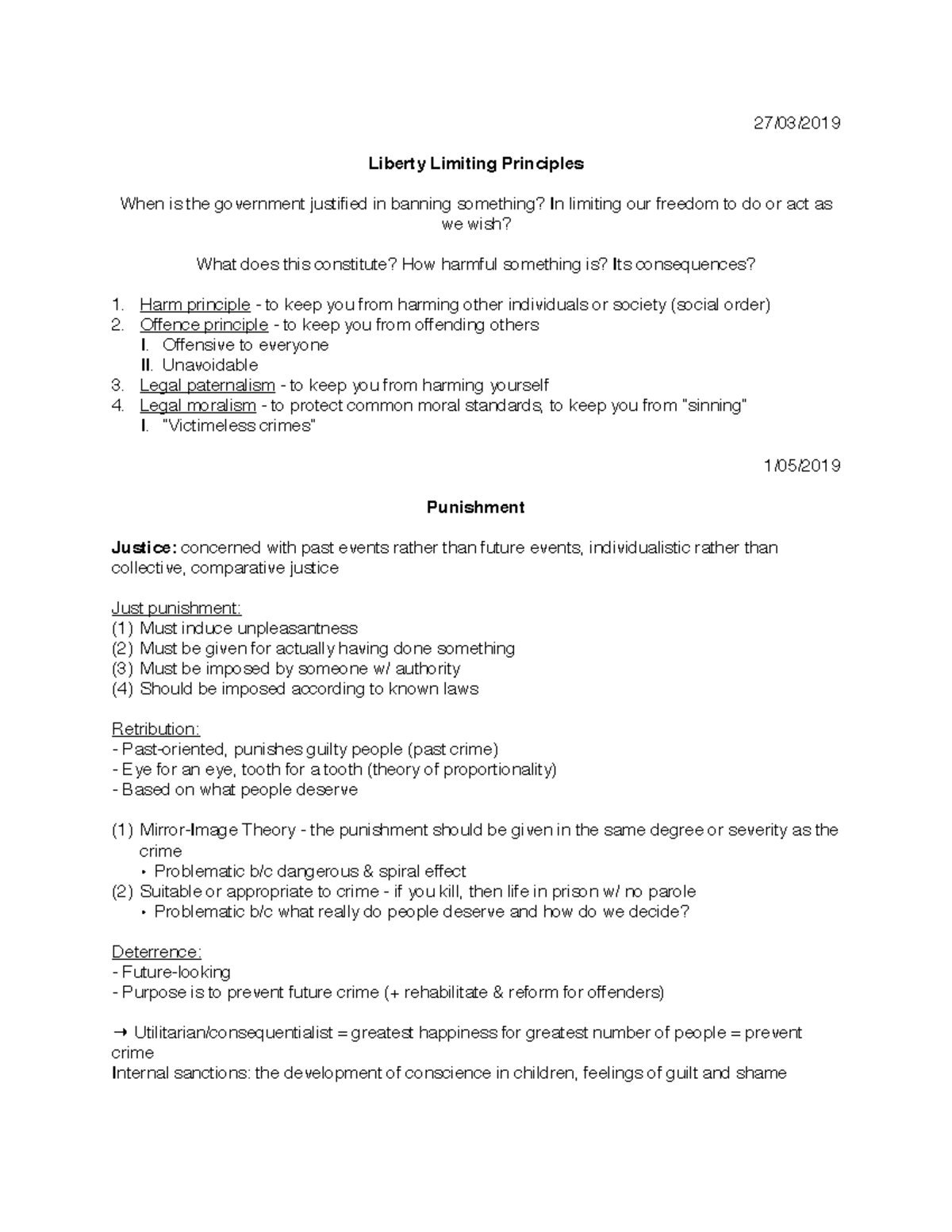 Notes 2 Global Issues; Michelle Braiden 27/03/ Liberty Limiting
