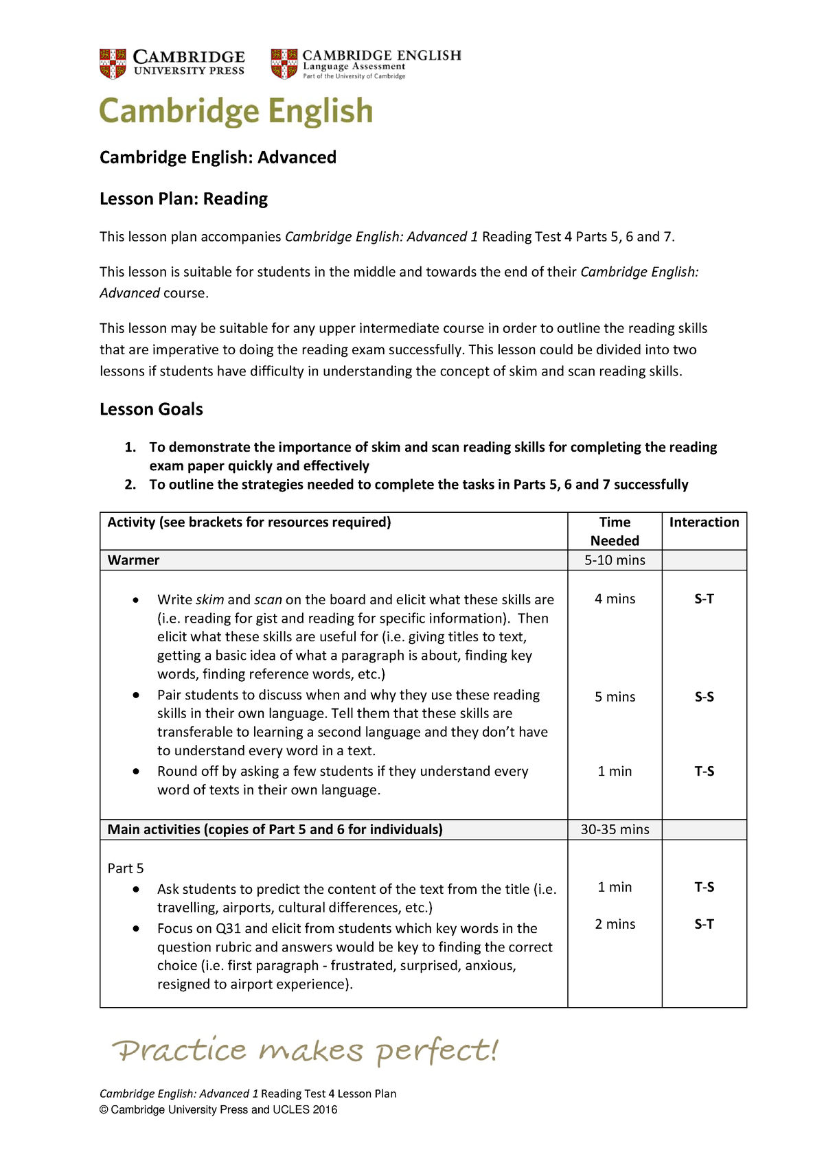 Cambridge english advanced lesson plan reading - Cambridge English ...