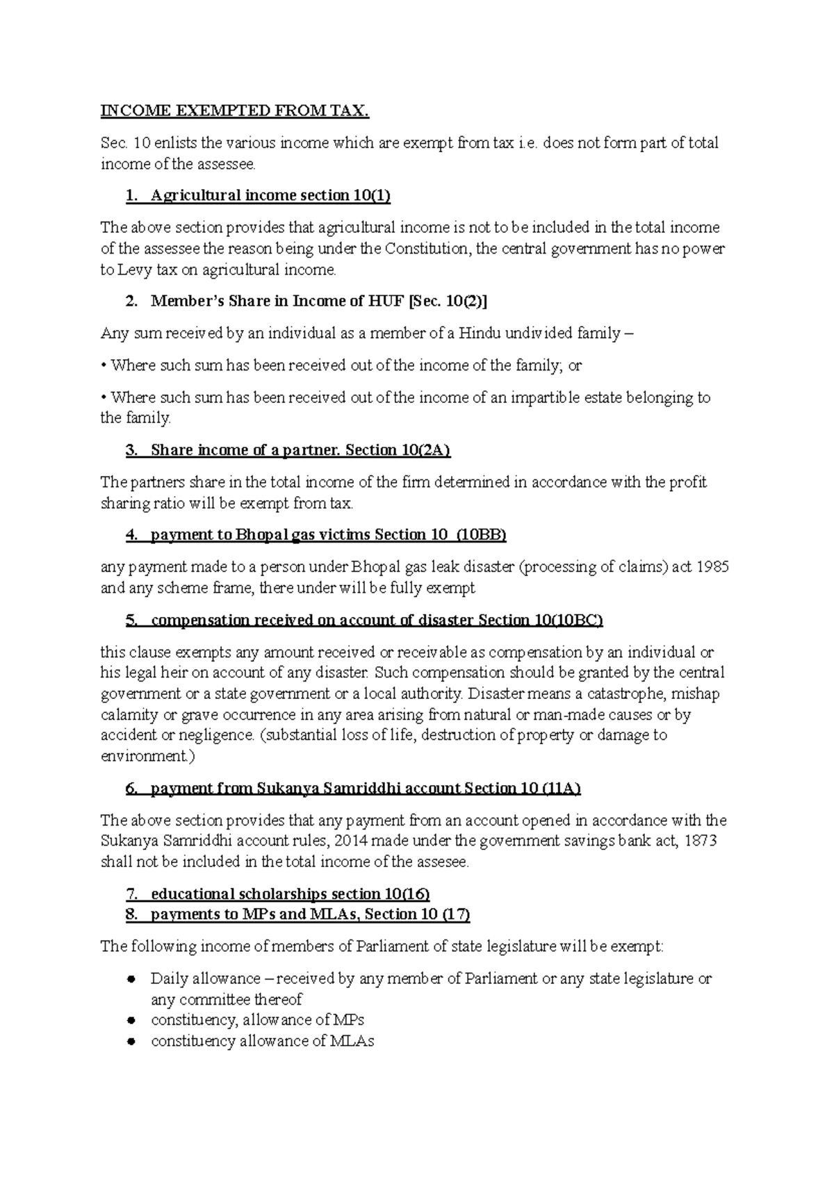 Income Exempted FROM TAX - INCOME EXEMPTED FROM TAX. Sec. 10 enlists ...