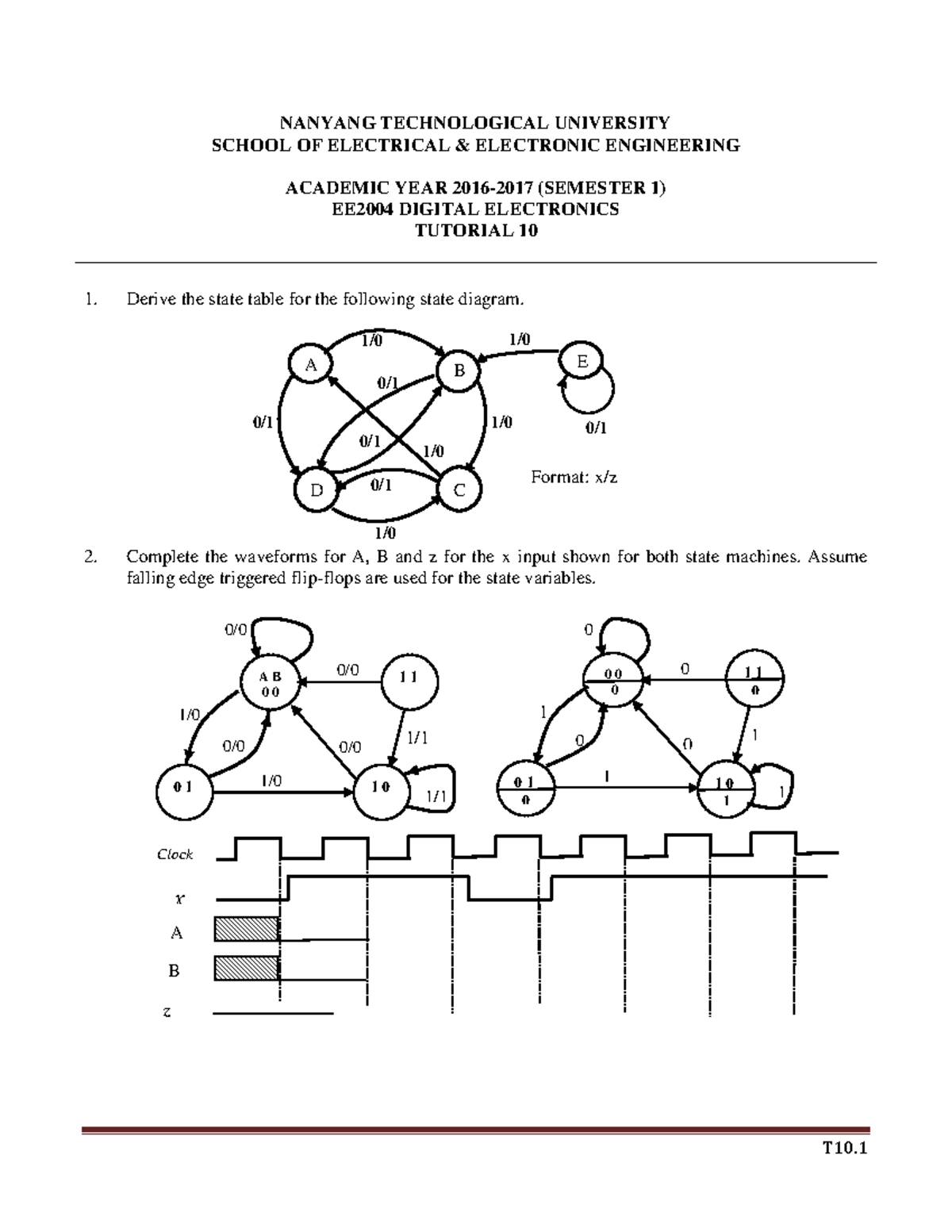 Tutorial 10 - NANYANG TECHNOLOGICAL UNIVERSITY SCHOOL OF ELECTRICAL ...