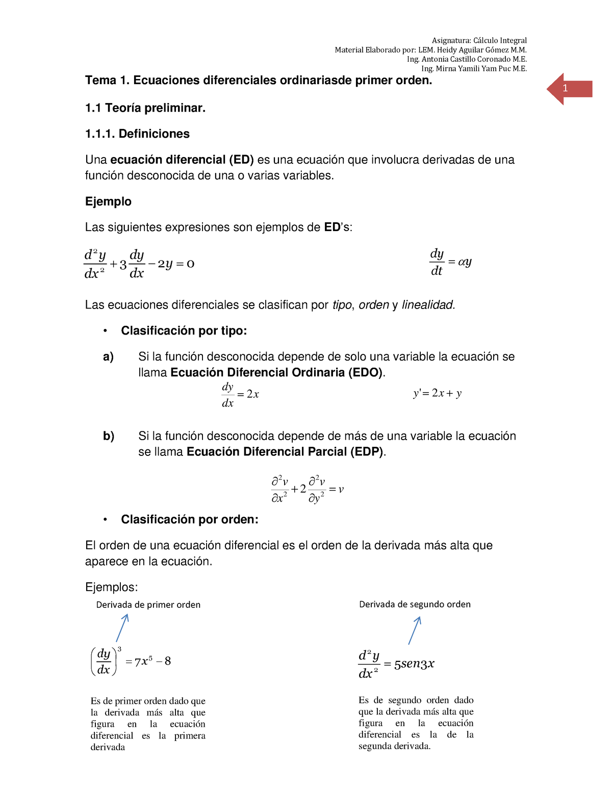 Tema 1 Ecuaciones Diferenciales Contenidos - Material Elaborado Por ...