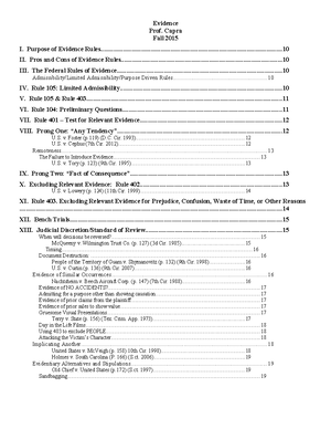 MY Evidence Outline Updated Through Semester - EVIDENCE Capra, Spring ...