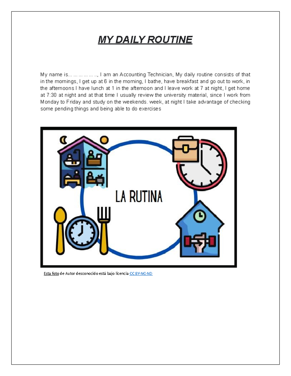 MY Daily Routine - PREPARACION DE EXAMEN - MY DAILY ROUTINE My name is ...
