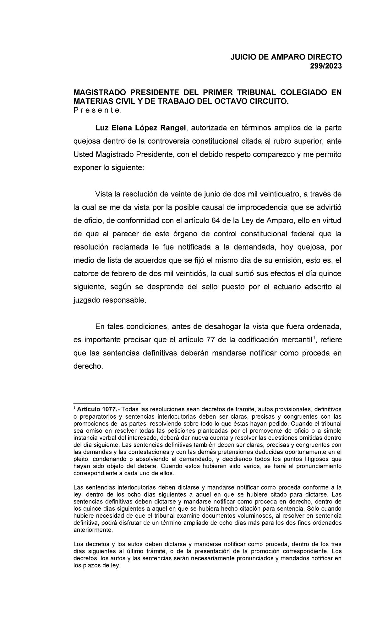 Juicio DE Amparo Directo - JUICIO DE AMPARO DIRECTO 299/ MAGISTRADO ...