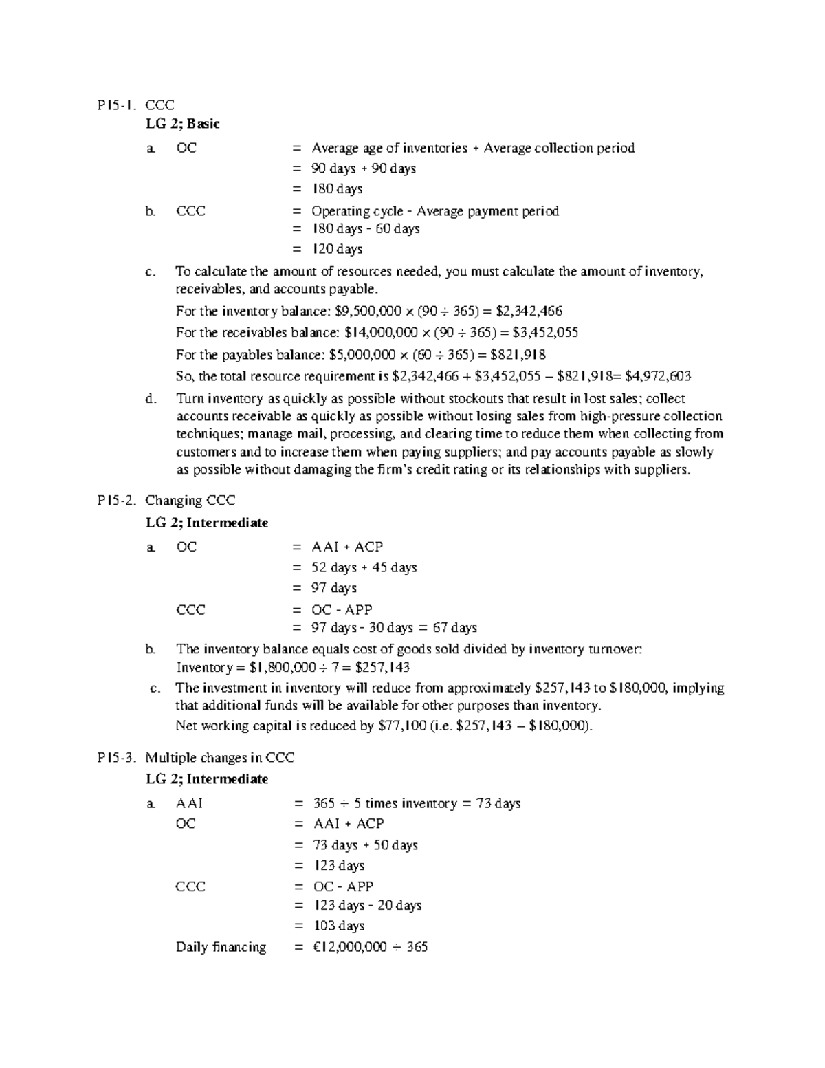 Ba 42 Chap 15 Solutions To Problems P15 1 Lg 2 Basic A Oc Average Age Of Inventories Average Studocu