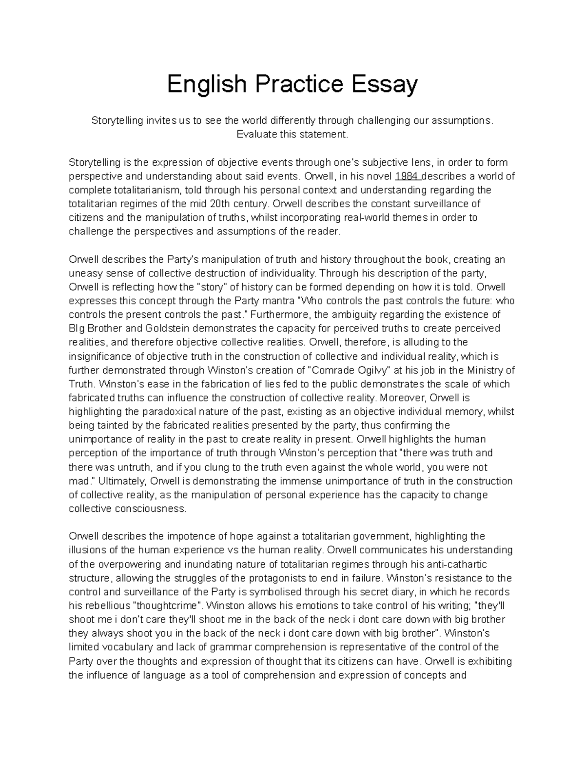 essay to practice english