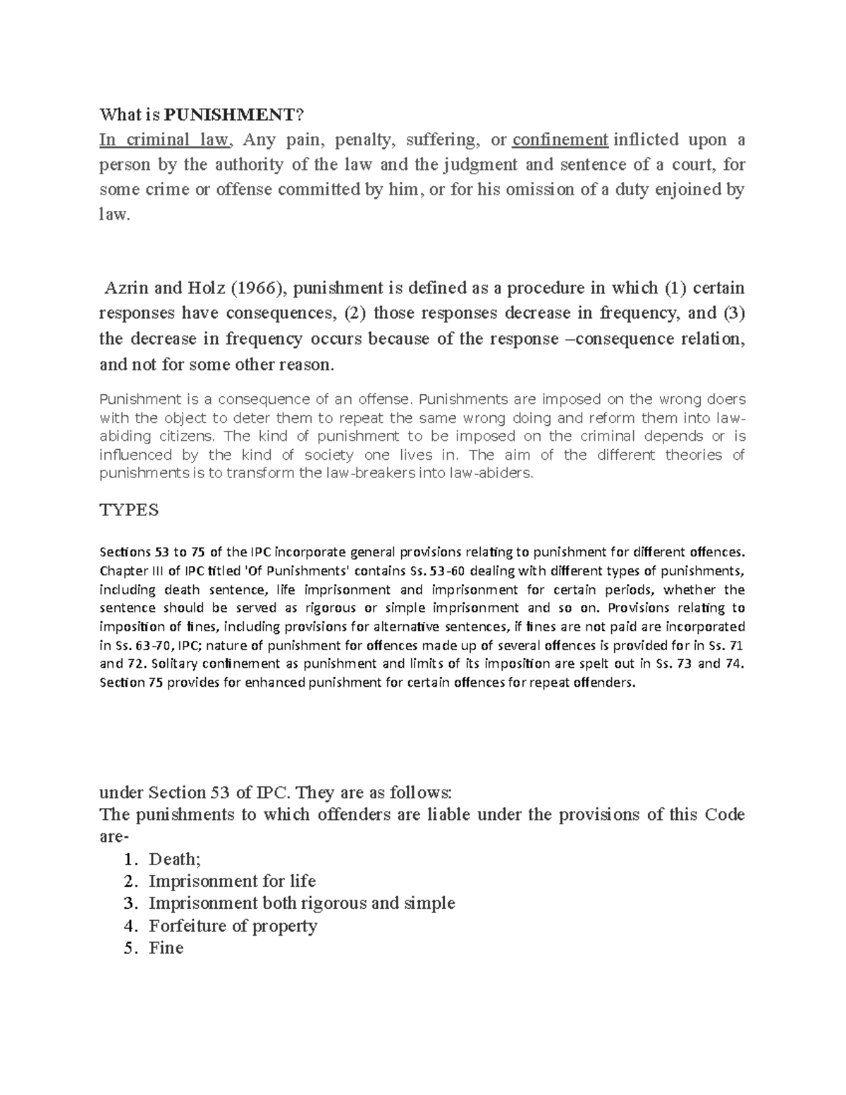 Punishment unit 3 - Lecture notes 1-7 - What is PUNISHMENT? In criminal ...