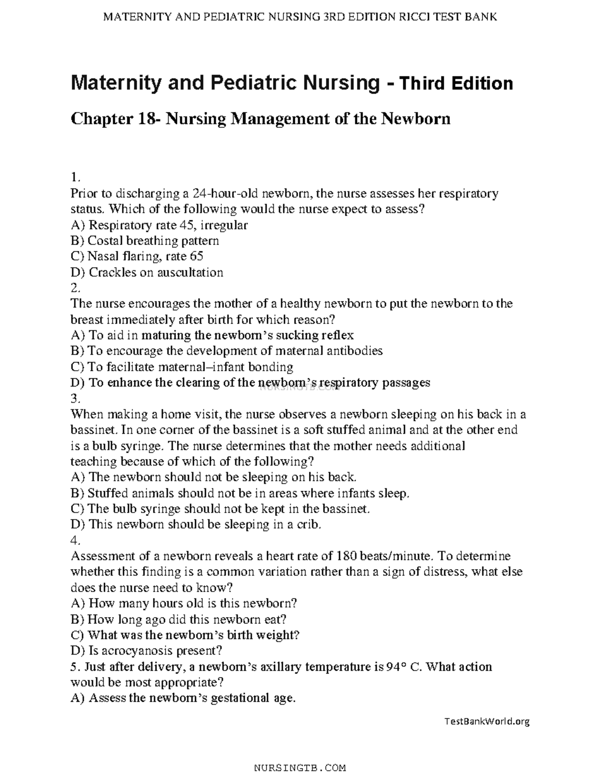 Chapter 18 Test Bank For OB And Pediatrics. These Documents Contain ...