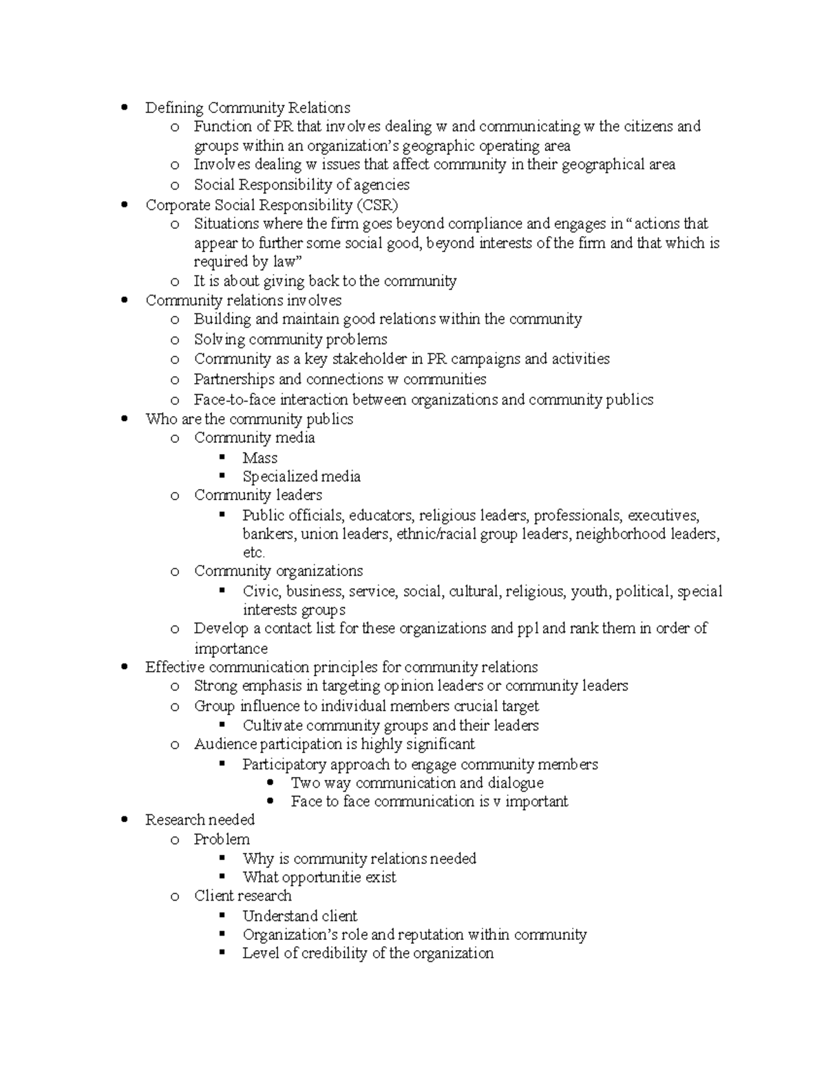 Community Relations Lecture notes 3 Defining Community Relations o