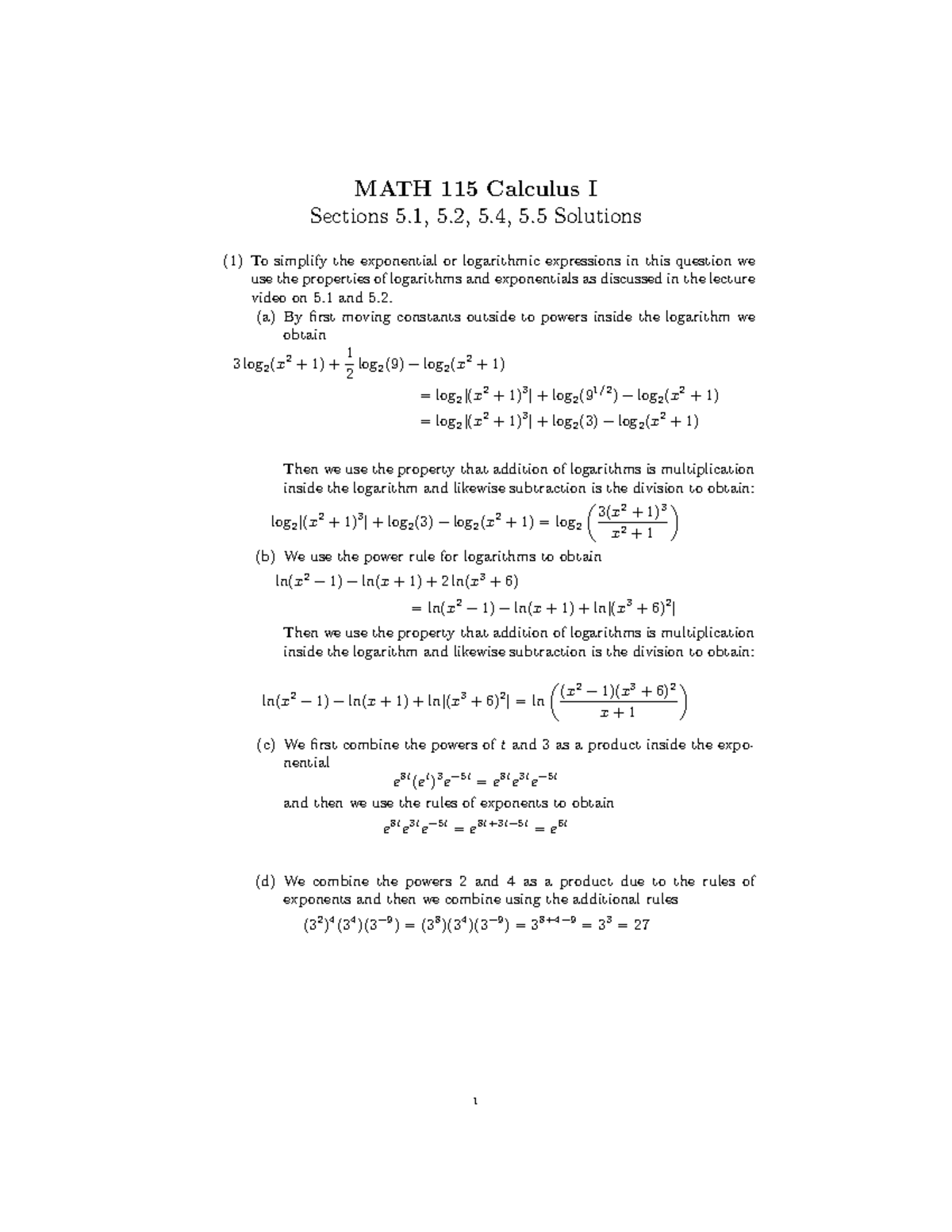 Sections 5.1, 5.2, 5.4, 5 - MATH 115 Calculus I Sections 5, 5, 5, 5 ...