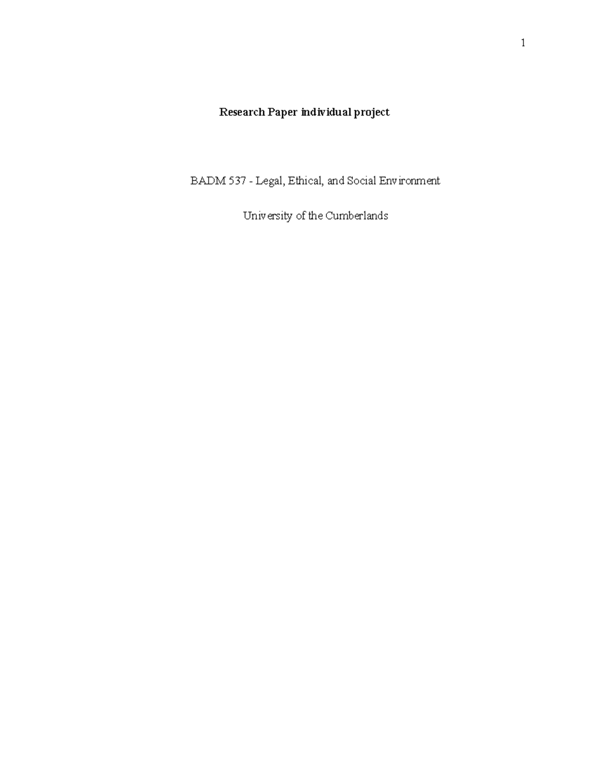 Research Paper- Individual Project - Research Paper individual project ...