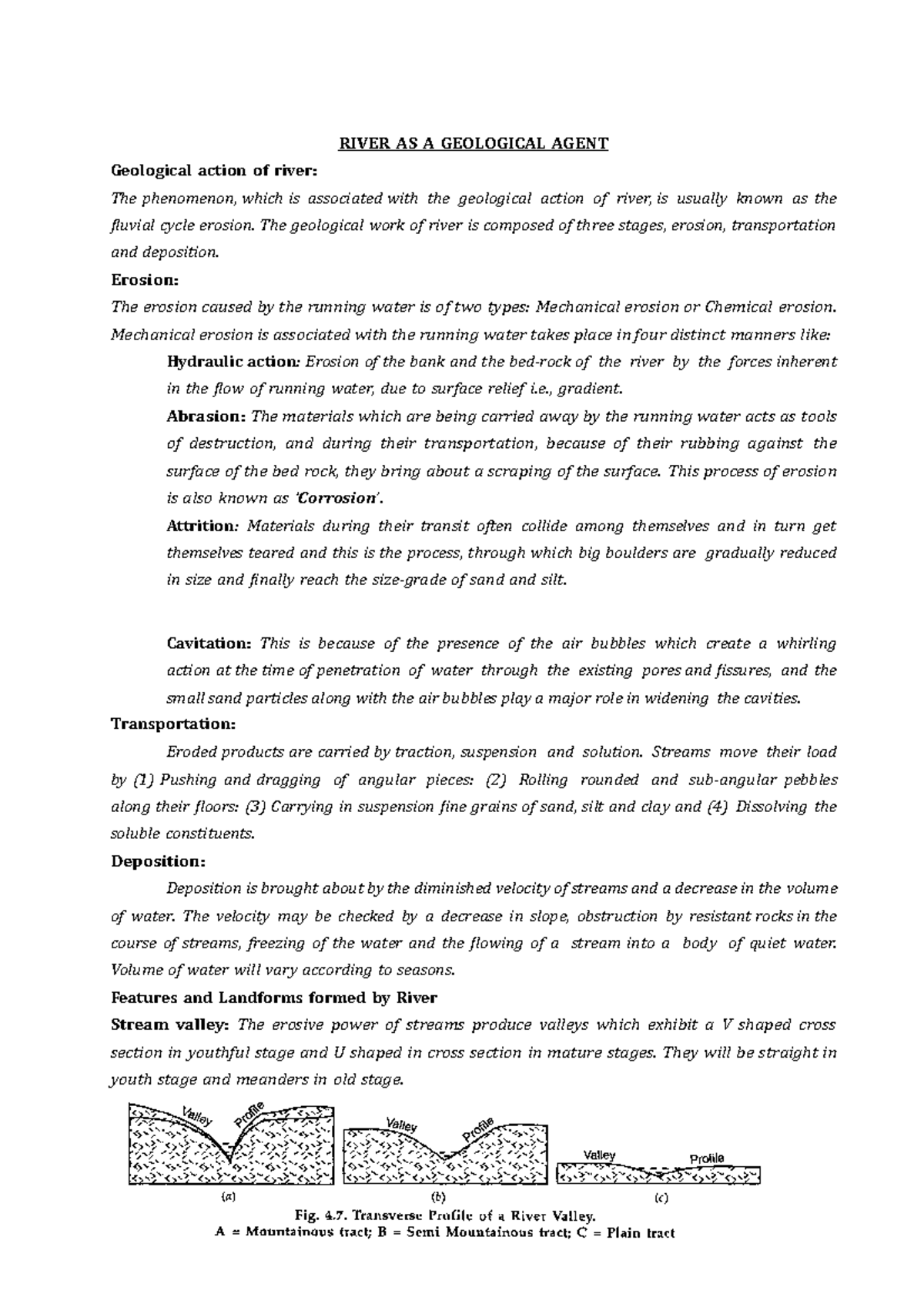 Docs Lecture notes from Engineering Geology unit 1 RIVER AS A