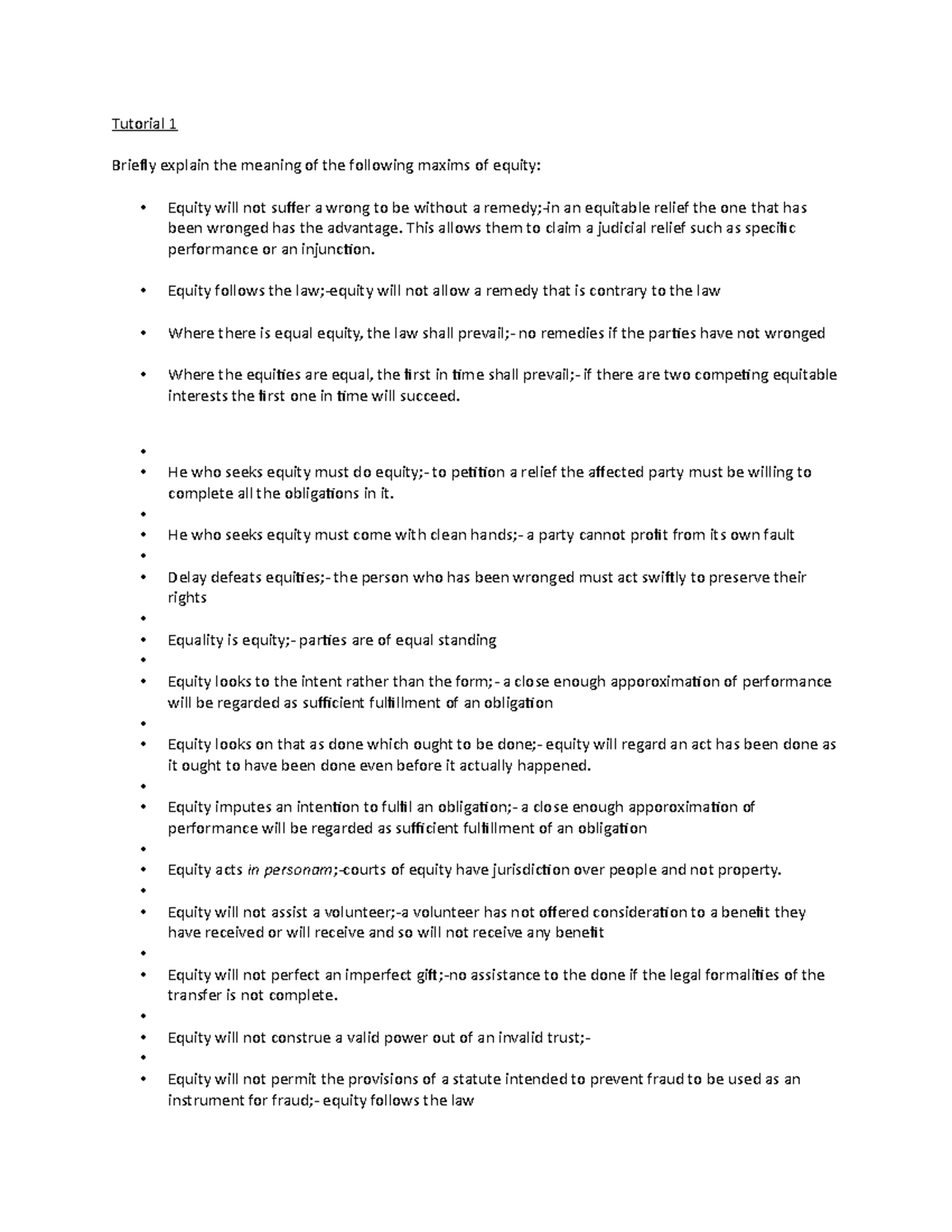 T1 - Tutorial 1 Briefly explain the meaning of the following maxims of ...