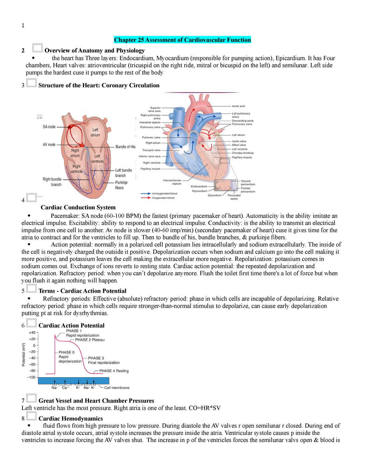 Medsurge 2 Test 1 - 1 Chapter 25 Assessment Of Cardiovascular Function ...