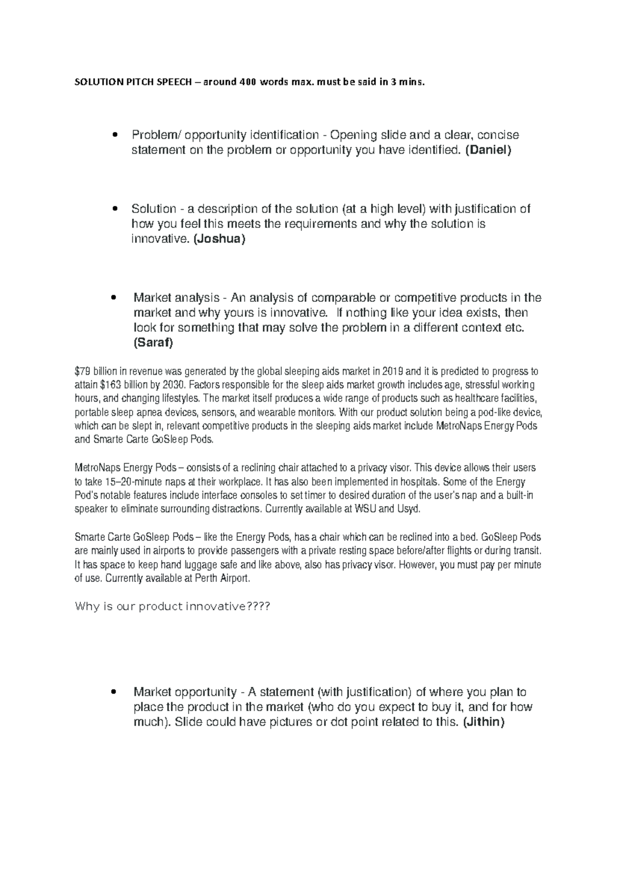 Solution Pitch Draft - may include helpful hints - SOLUTION PITCH ...