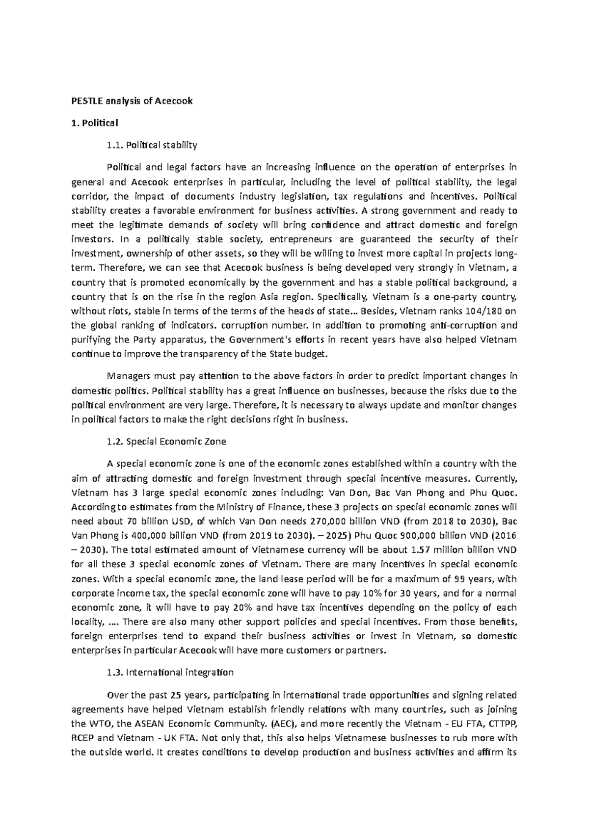 Pestle analysis of Acecook - PESTLE analysis of Acecook Political ...